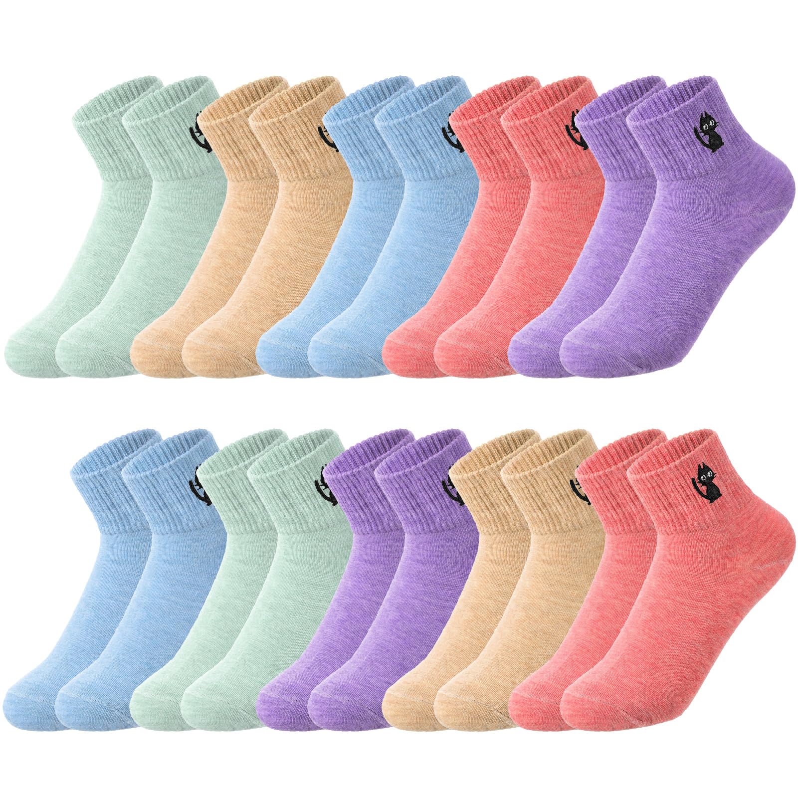 Eurzom 10 Pairs Women's Cotton Crew Socks - Cute & Lightweight for Daily Wear