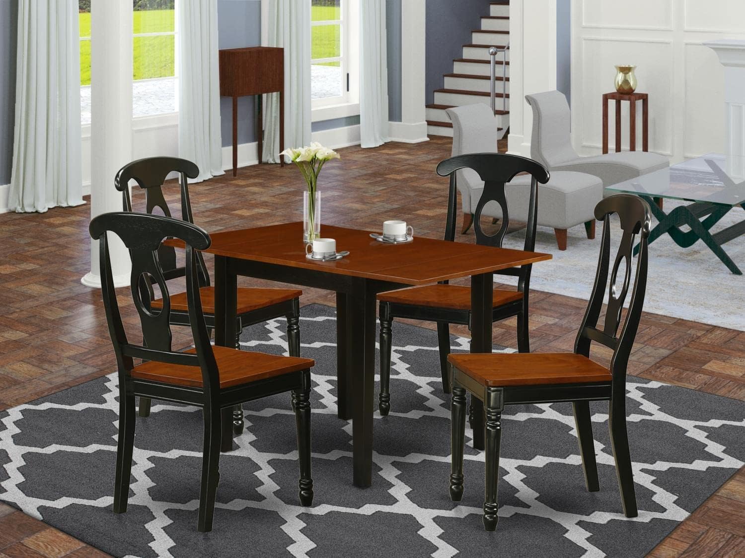 East West Furniture NDKE5-BCH-W 5-Piece Black & Cherry Dining Set with Drop-Leaf Table (30x48 Inch) and 4 Chairs - Perfect for Small Spaces, Kitchen Nooks & Cozy Apartments