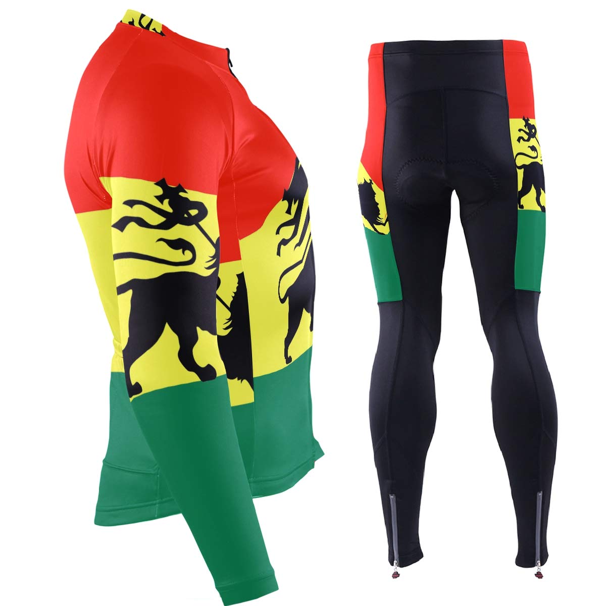 Oklahoma State Flag Men's Cycling Jersey & Padded Bike Pants Set - Long Sleeve Full Zip Quick-Dry Bicycle Clothing for Road & Mountain Biking