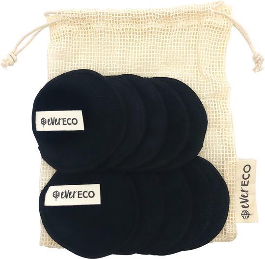 EVER ECO Reusable Bamboo Facial Pads - 12 Pack Black Makeup Remover Pads with Cotton Wash Bag | Eco-Friendly, Soft & Gentle for Face Cleansing | Perfect for Travel, Daily Skincare & Makeup Removal