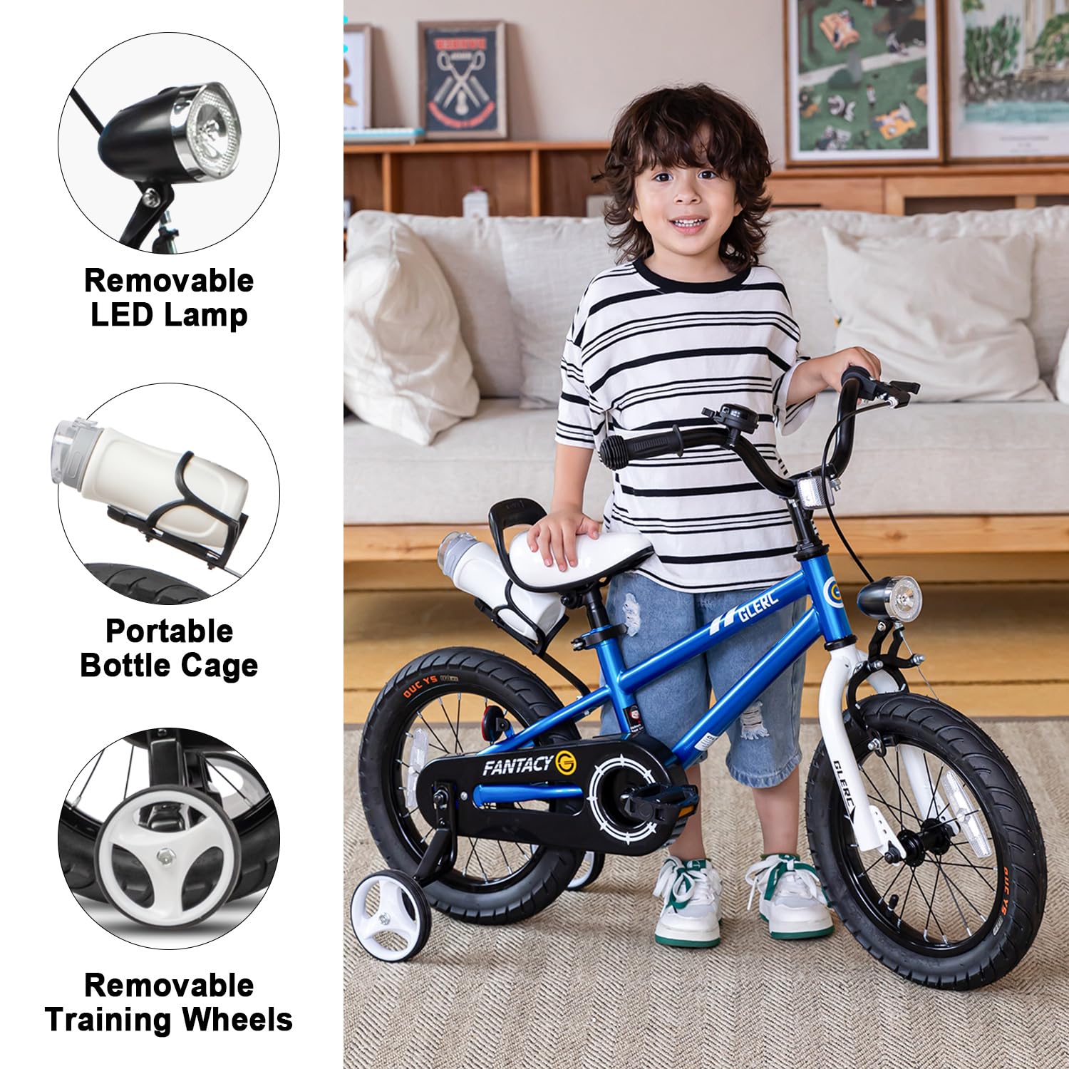 Fantasy 12 14 16 18 20 Inch Kids Bicycle for Boys & Girls Ages 2-14 Years - Adjustable Training Wheels, LED Headlight & Water Bottle Holder - Multiple Colors - Perfect for Neighborhood Rides, Park Adventures & Learning to Bike