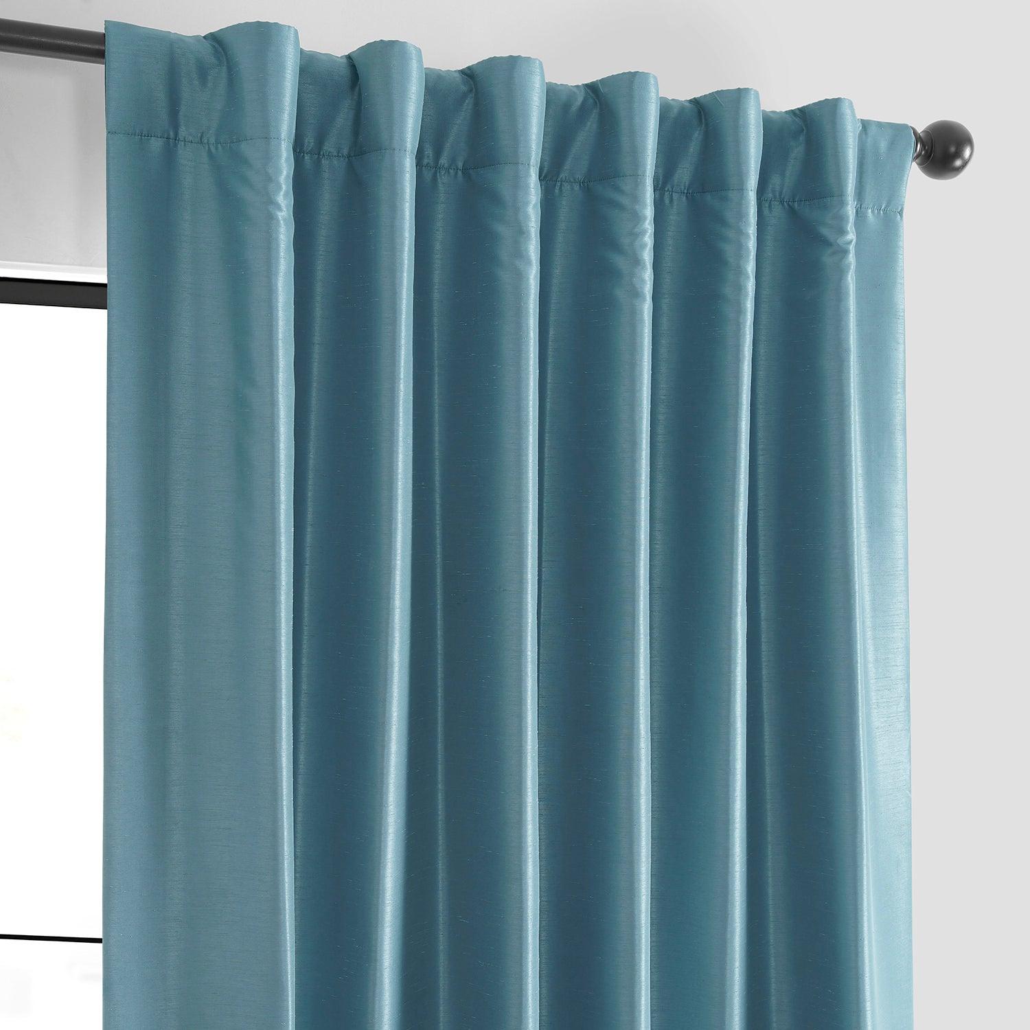 Nassau Blue Vintage Textured Faux Dupioni Silk Blackout Curtains for Bedroom & Living Room - Noise Reducing & Light Blocking Window Treatment