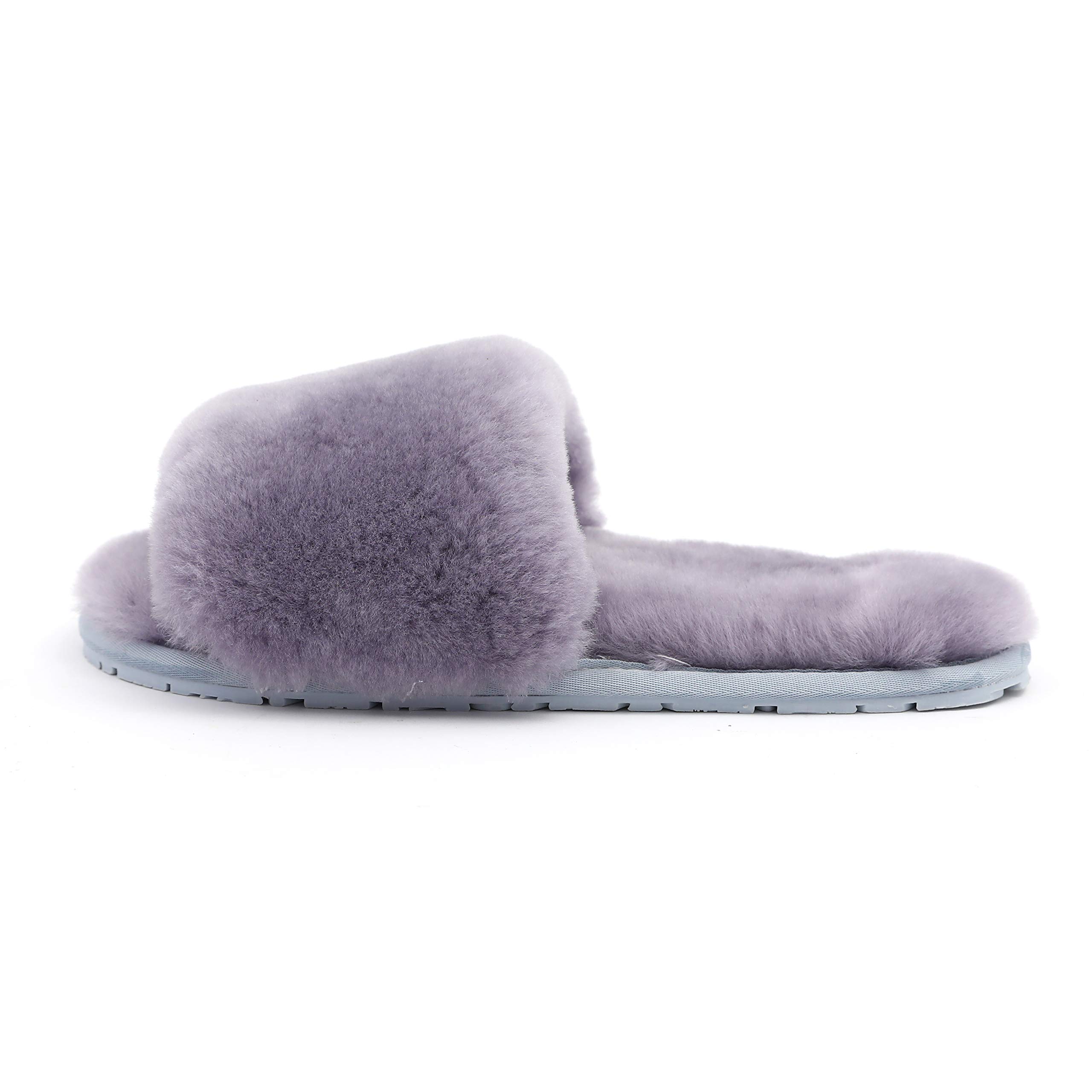 Women's Luxury Boiled Wool Slippers with Real Fur - Open Toe House Shoes for Indoor Comfort | Perfect for Relaxing at Home, Spa Days & Cozy Winter Evenings