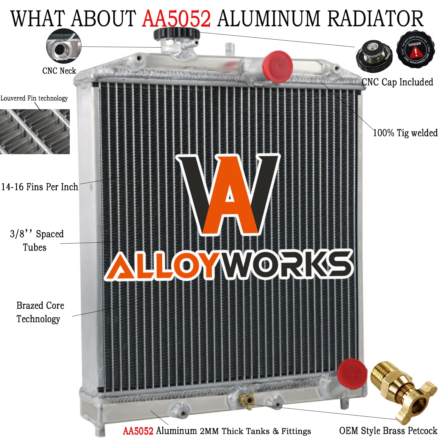 AlloyWorks 4-Row High Performance Aluminum Radiator with Fan Shroud & Relay Kit - Compatible with Honda Civic CRX EG EK/Del Sol/Integra B16 B18 D15 D16 (1992-2000) - Perfect for Engine Cooling & Performance Upgrades