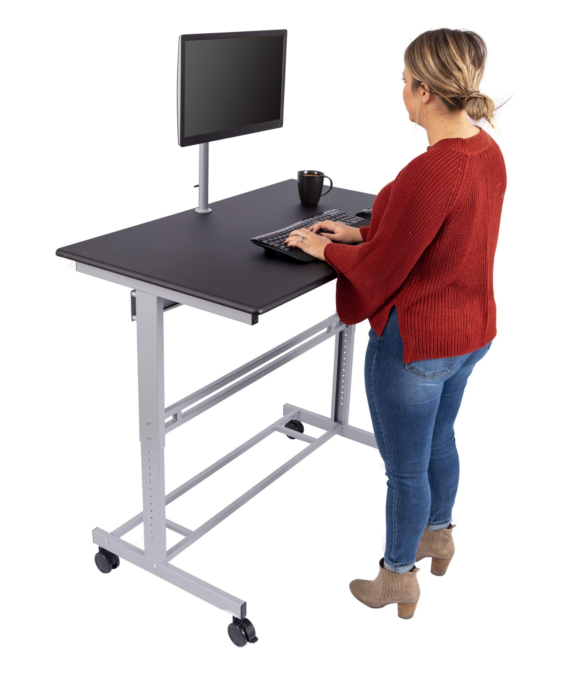 Adjustable Height Mobile Standing Desk with Monitor Mount - 48