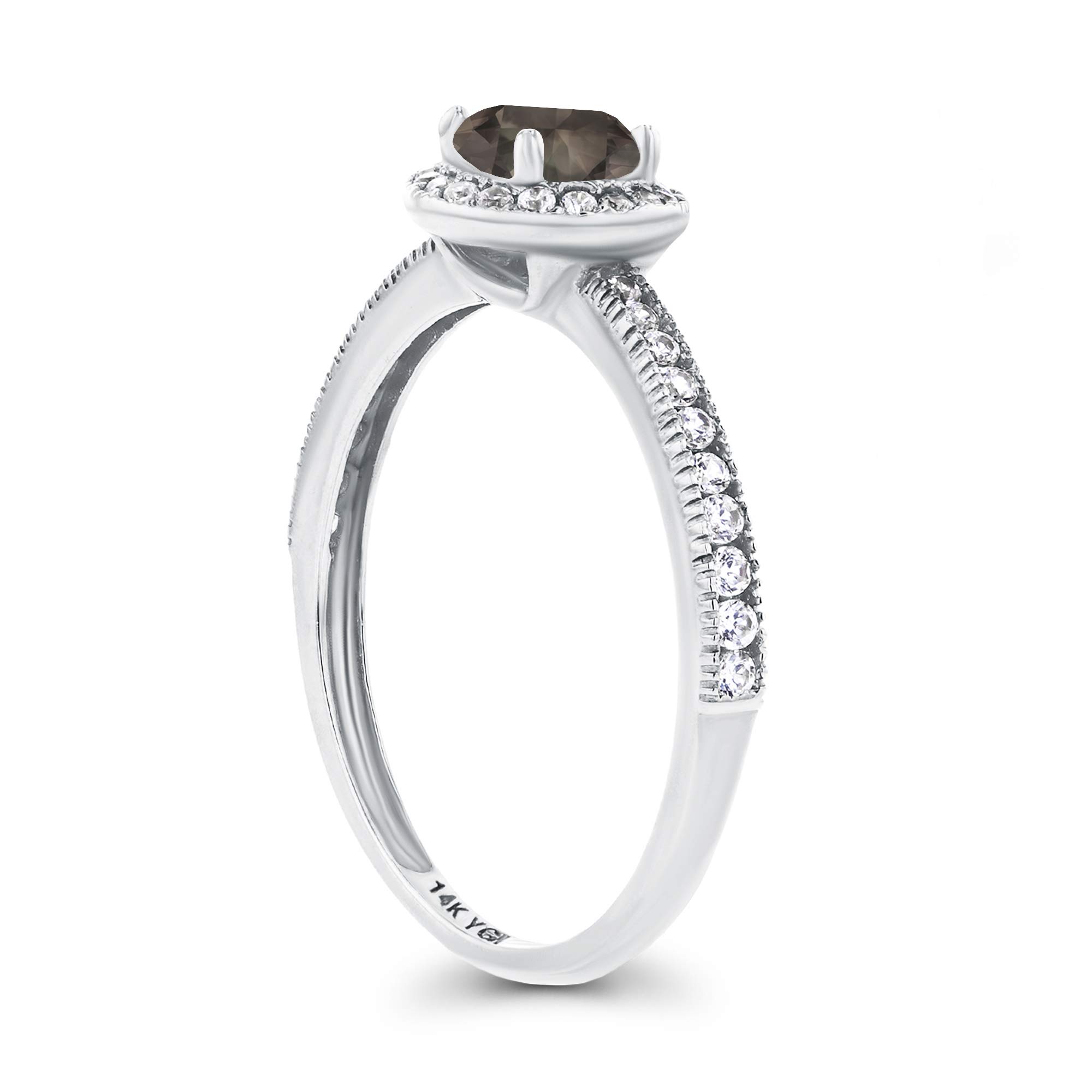 14K White Gold Halo Engagement Ring with 5mm Natural Birthstone & Created White Sapphire - Size 7 for Women | Perfect for Proposals, Anniversaries & Special Occasions