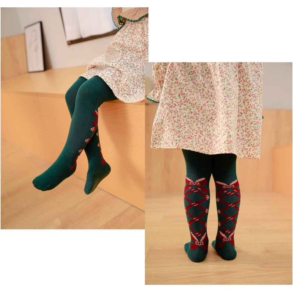Bafeicao 3 Pack Toddler Baby Girls Tights - Cable Knit Cotton Leggings with Bow Print - Soft Stockings for Infants & Little Girls (Perfect for Winter, Playtime & Dress-Up Outfits)