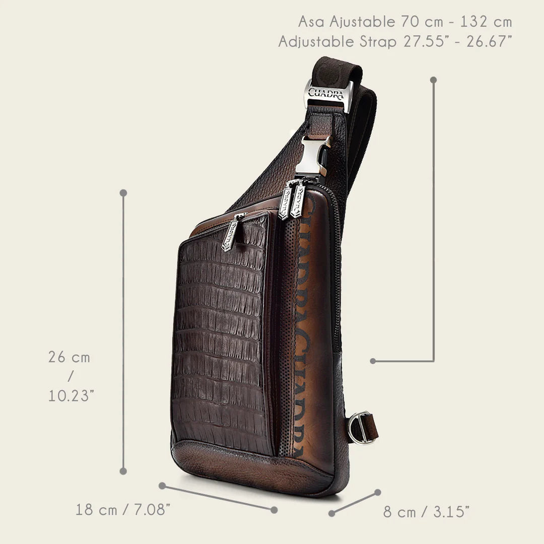 BOC22FC Genuine Leather Crossbody Messenger Bag - Stylish Brown Caiman Print, Casual Fashion for Men & Women | Perfect for Work, Travel & Everyday Use