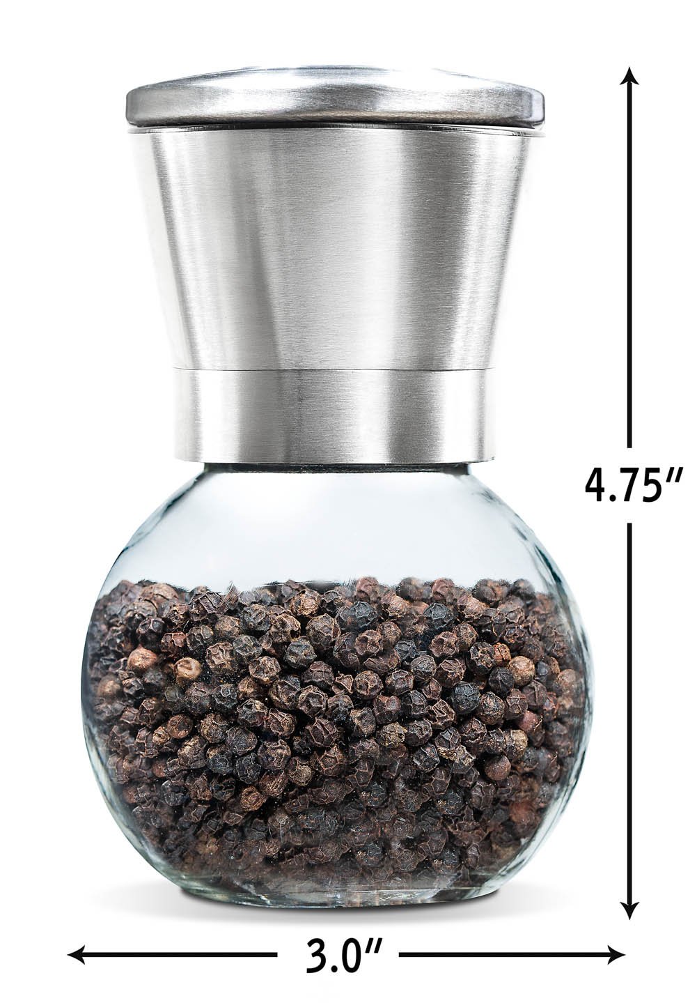 Premium Stainless Steel Salt and Pepper Grinder Set of 2 - Adjustable Ceramic Rotor, Glass Body, Brushed Finish for Kitchen & Dining | Perfect for Home Cooking, Restaurants, and Gift Giving