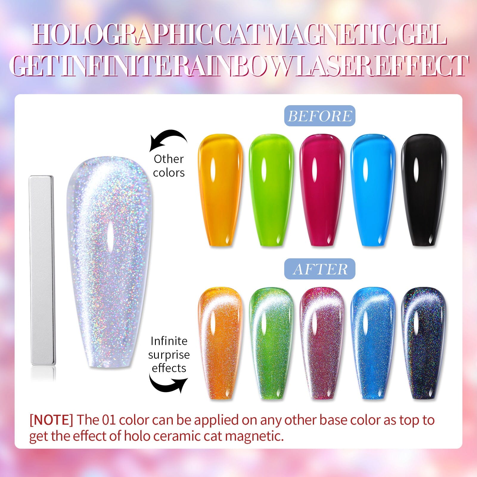 6 Colors Pink Cat Magnetic Gel Polish Set - Iridescent Ceramic Nail Polish 7ml for Manicure & Nail Art - Perfect for Salon, Home Use & Gifts