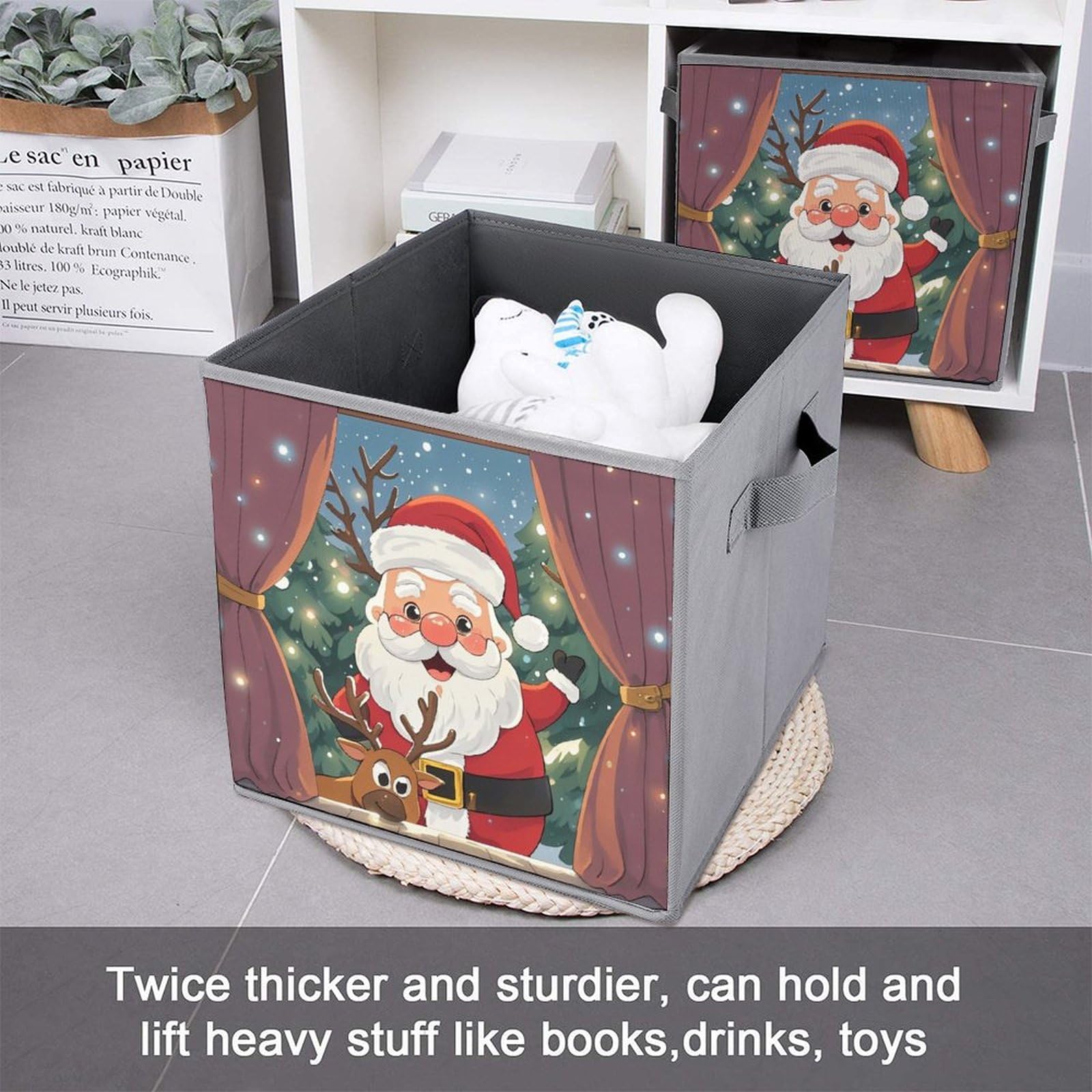 6PCS Foldable Storage Bins with Handles - Large Capacity Reindeer Peeping Printed Storage Boxes & Organizer Cubes for Playroom, Office, Home Organization | Perfect for Kids' Toys, Books & Clutter Control