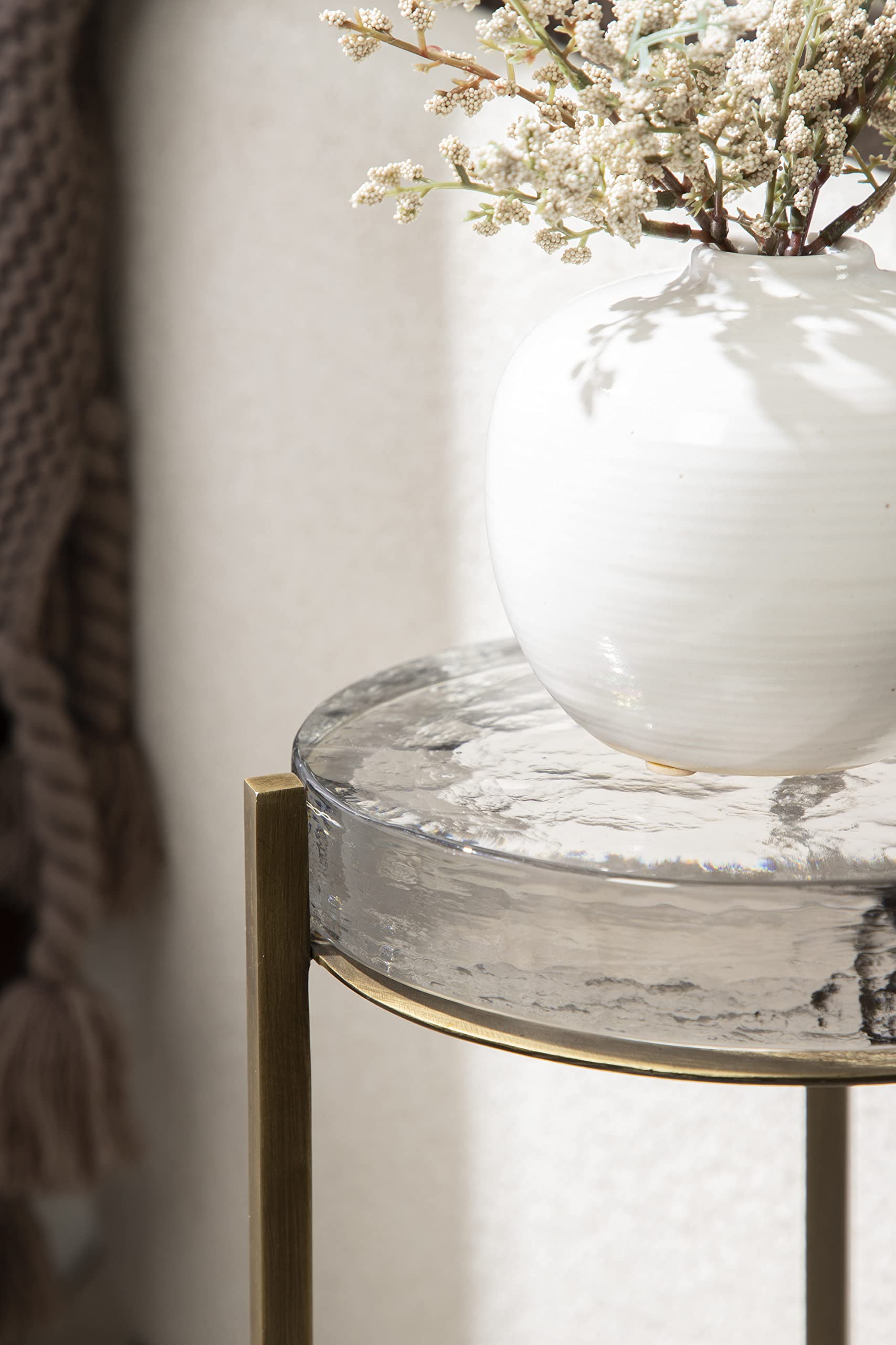 Kate & Laurel Aguilar Modern Brass Drink Table with Clear Glass Top - 9x9x23 Inches, Small Accent Table for Living Room, Bedroom, or Office - Perfect for Cocktails, Coffee, and Decor