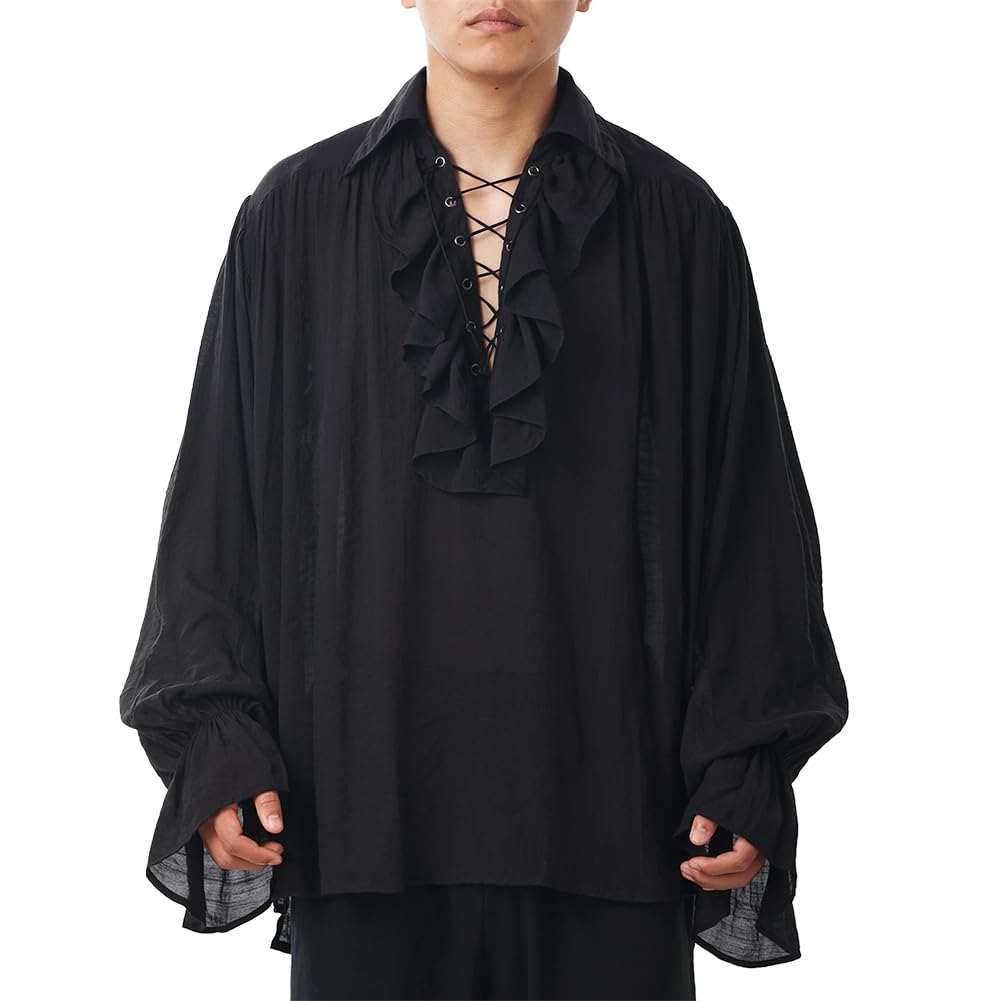 GRACEART Pirate Shirt for Men & Women - Victorian Gothic Renaissance Shirt with Ruffles - Medieval Costume Cotton Linen Blouse - Perfect for Halloween, Cosplay, and Renaissance Fairs