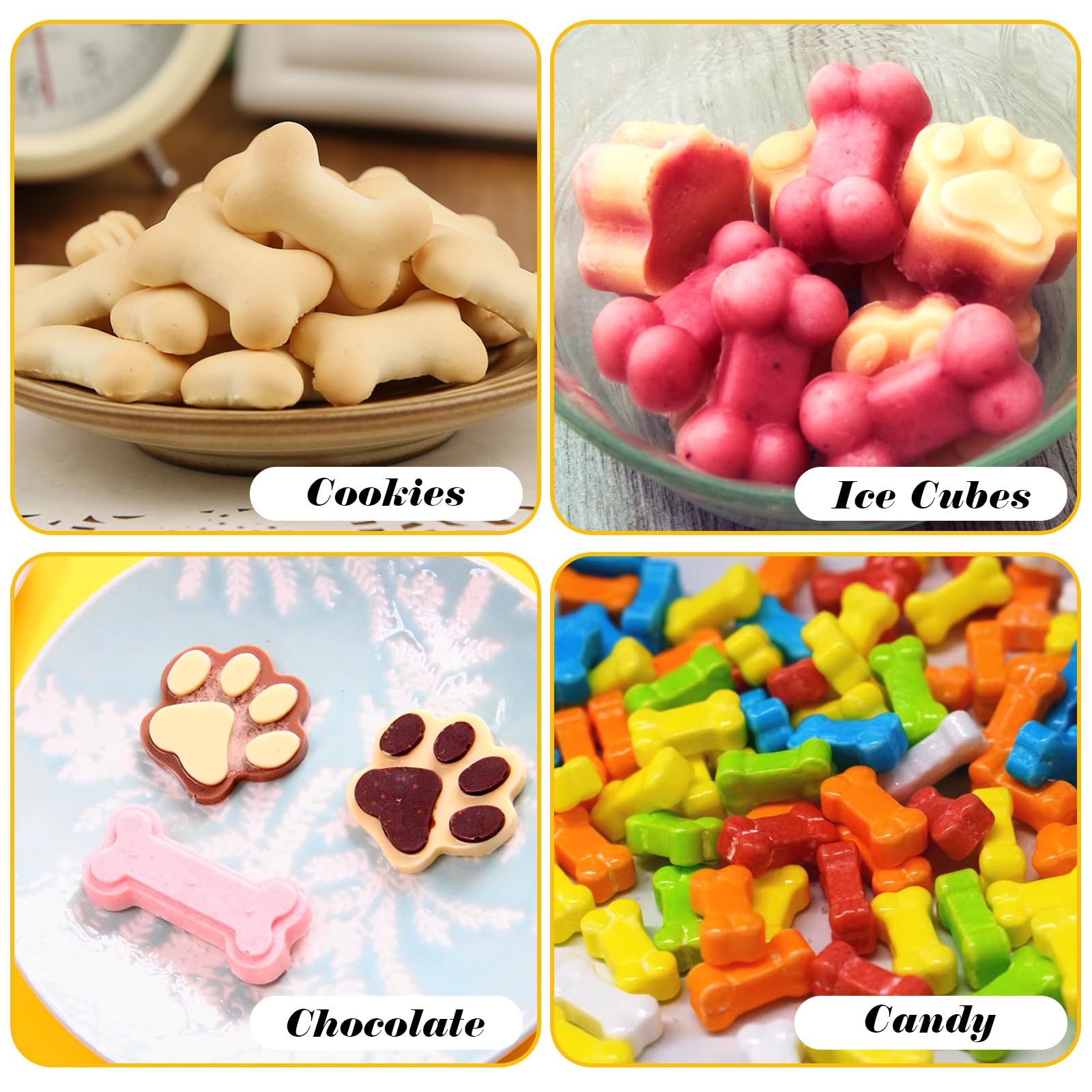 6PCS Silicone Dog Paw & Bone Molds - Non-Stick Baking Molds for Chocolate, Candy, Pudding, Jelly, Ice Cubes, Biscuits & Dog Treats | Perfect for DIY Desserts, Party Favors & Homemade Pet Snacks by AOULELA