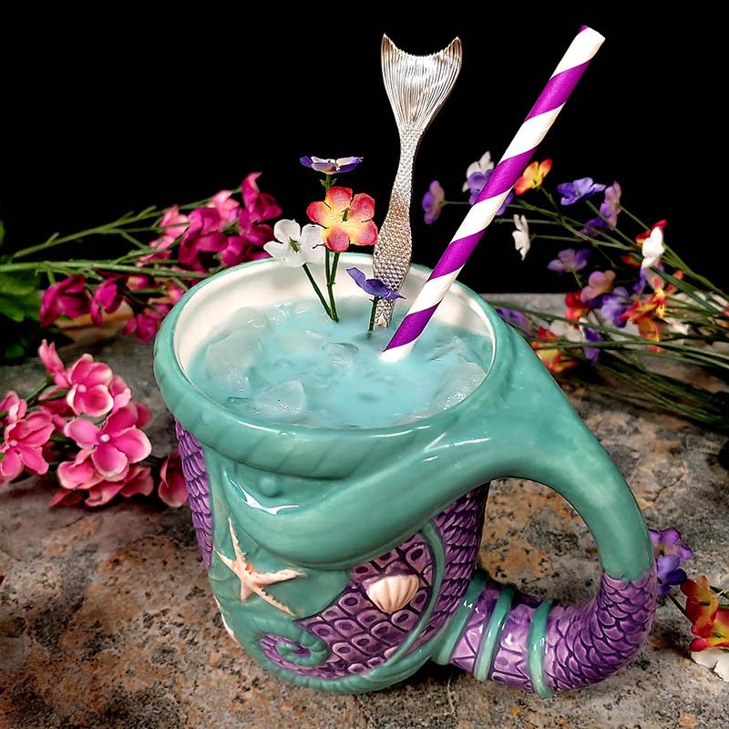 BarConic® Tiki Mermaid Tail Mug - 16 oz Ceramic Tropical Drinkware for Cocktails, Juice & Iced Coffee - Perfect for Beach Parties, Luau Themed Events & Summer Decor
