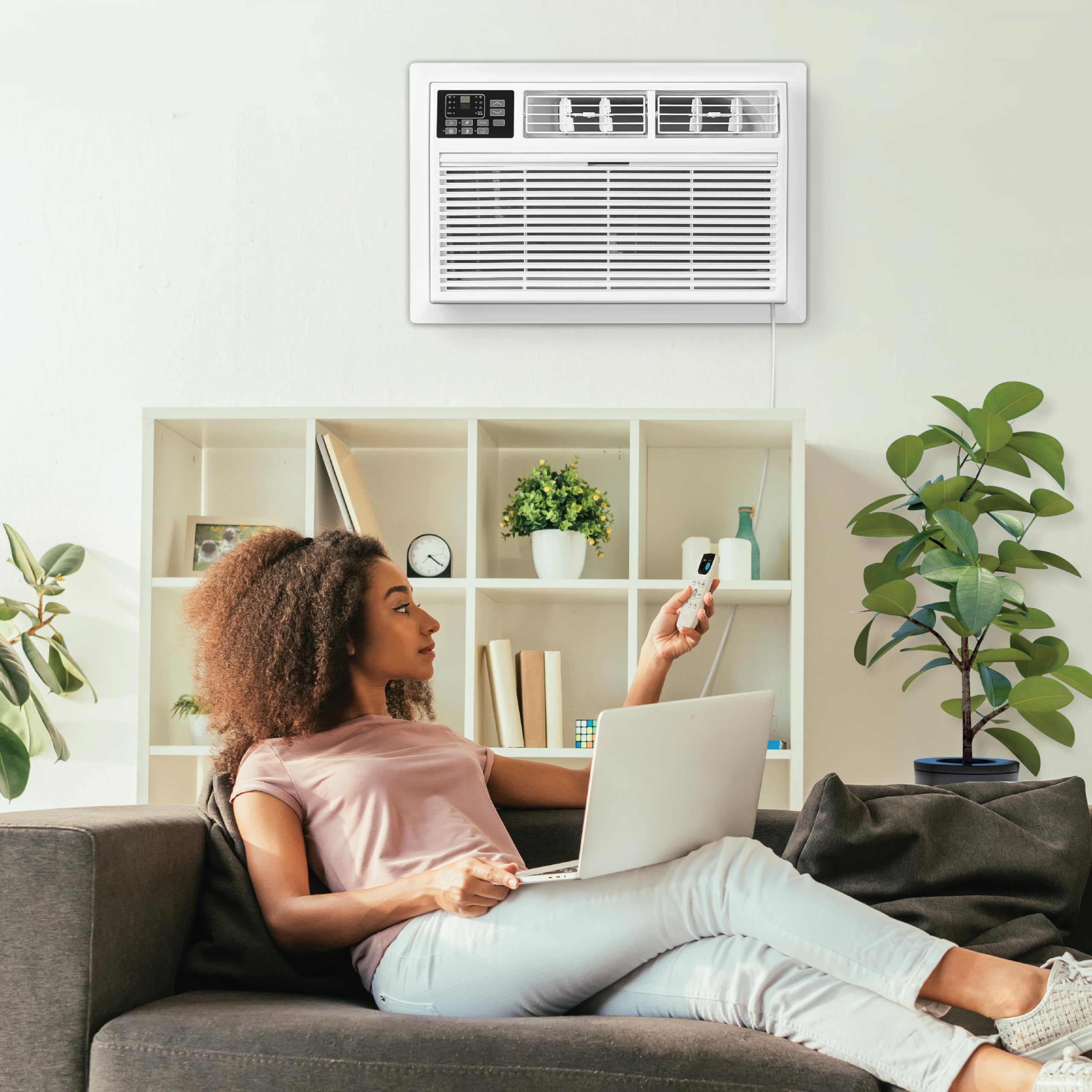 Whirlpool 10,000 BTU Through the Wall Air Conditioner - 115V Wall Mount AC Unit Cools 450 Sq.Ft Rooms - Energy Efficient with Dehumidifier & Remote Control - Perfect for Bedroom, Living Room, Office & Kitchen - White