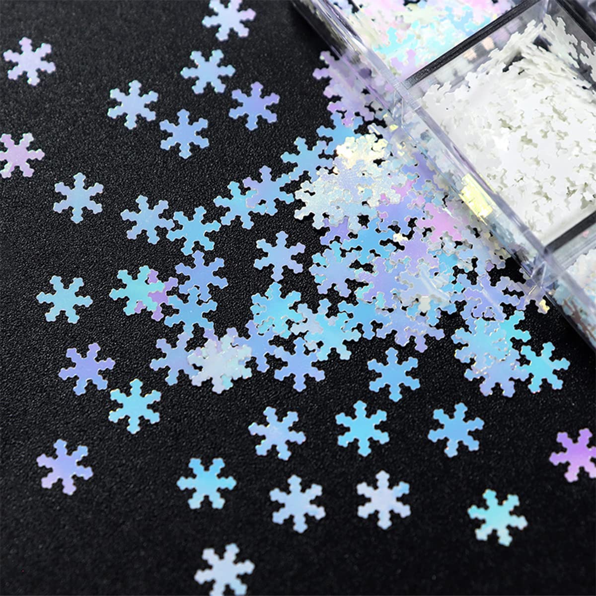 3D Holographic Snowflake Nail Glitter Sequins - Christmas Nail Art Flakes for Acrylic Nails, 6 Grids Laser Nail Decals Stickers - Perfect for DIY Holiday Nail Art, Winter Party Manicures & Festive Nail Decorations