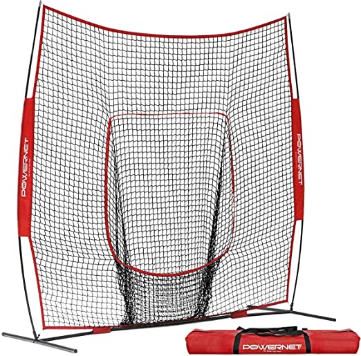 PowerNet 8x8 Baseball Softball Practice Net with Round Tube Frame - Perfect for Backyard Training & Batting Cage Drills