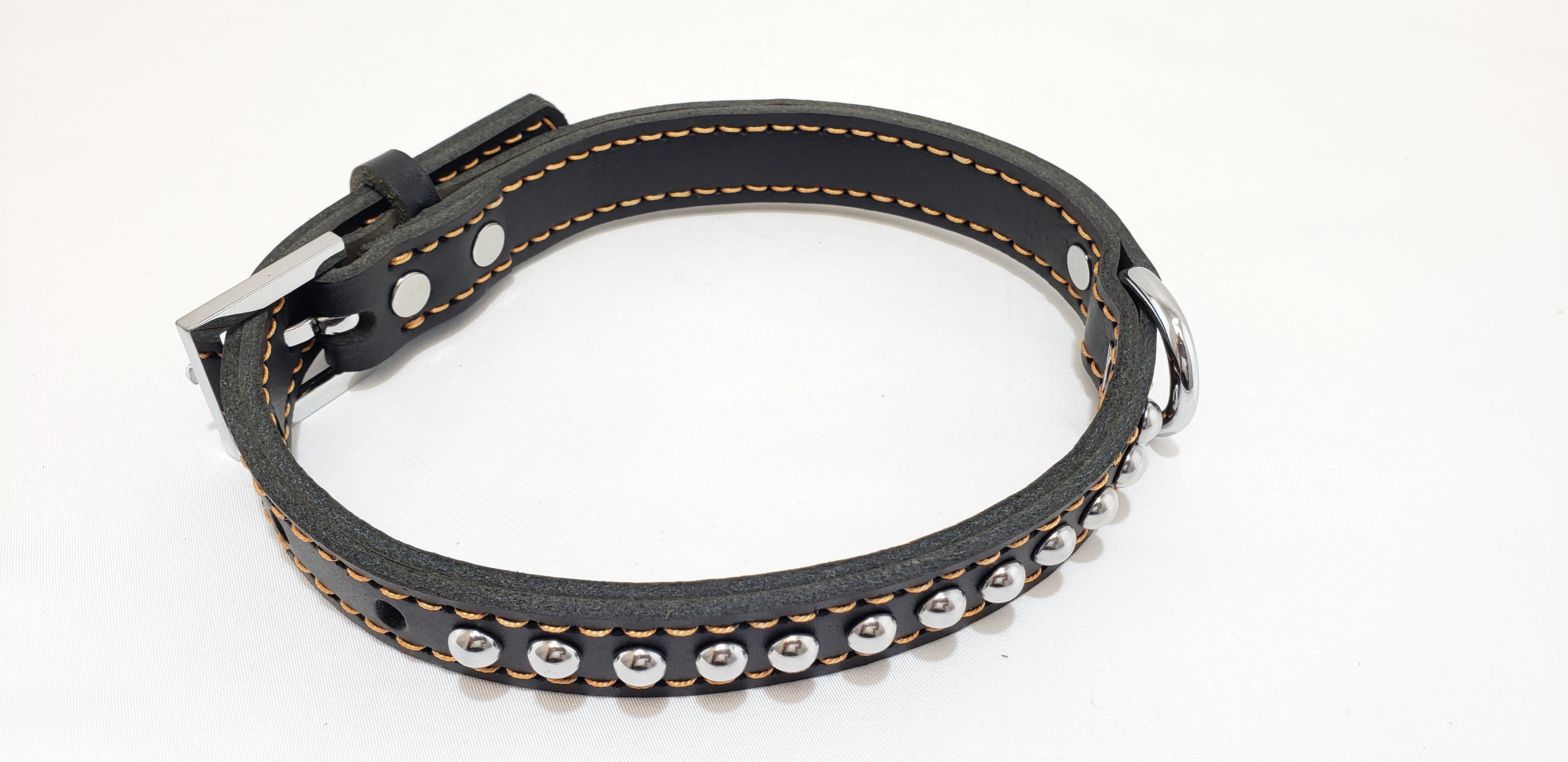 Premium Black Leather Dog Collar with Silver Chrome Buttons - Medium Size for Small to Medium Dogs | Durable & Stylish Pet Accessory for Daily Walks, Training & Outdoor Adventures