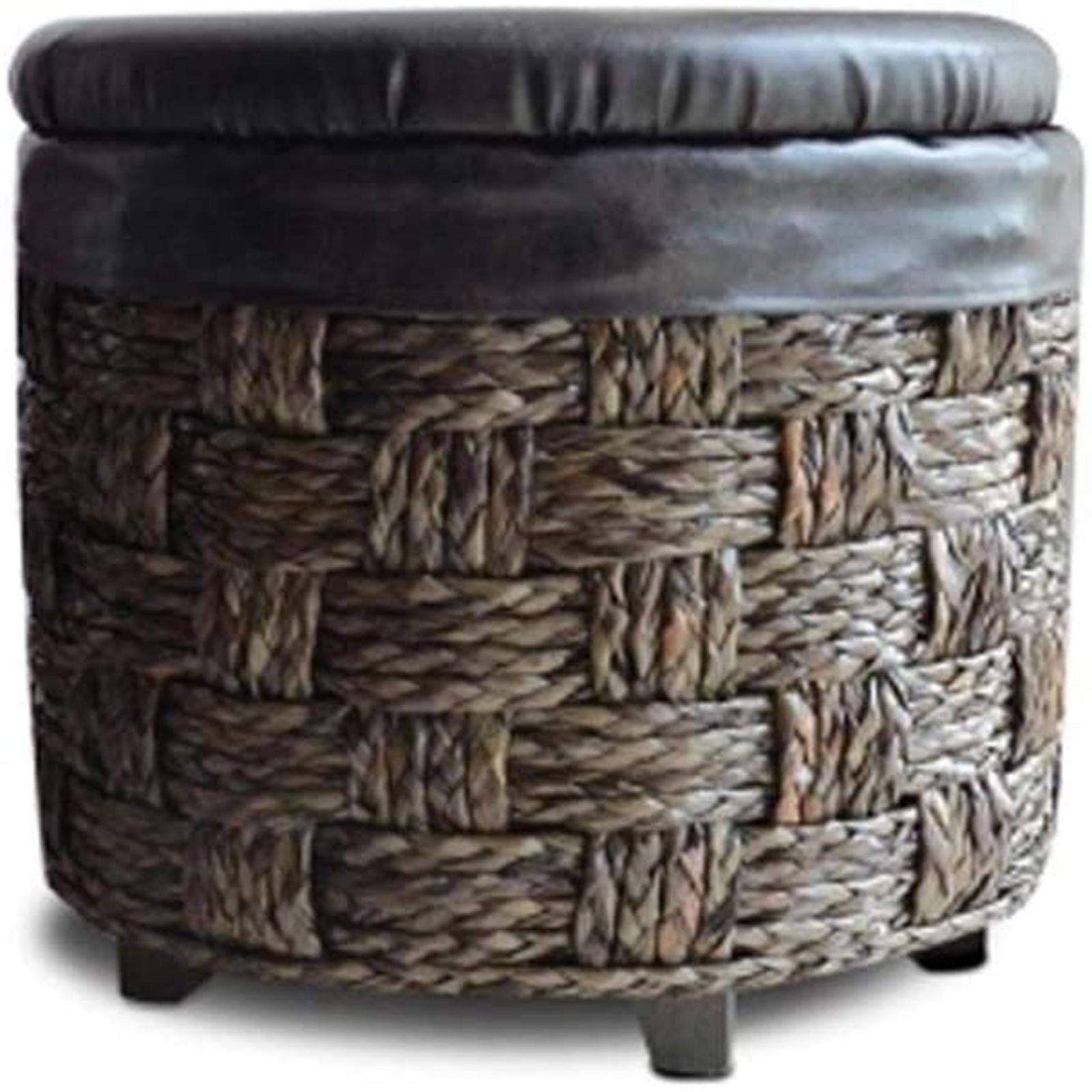Rattan Storage Footstool with Upholstered Seat - Multifunctional Shoe Bench & Sofa Stool for Adults, Solid Wood Frame, Medium Size - Perfect for Living Room, Bedroom & Entryway Organization
