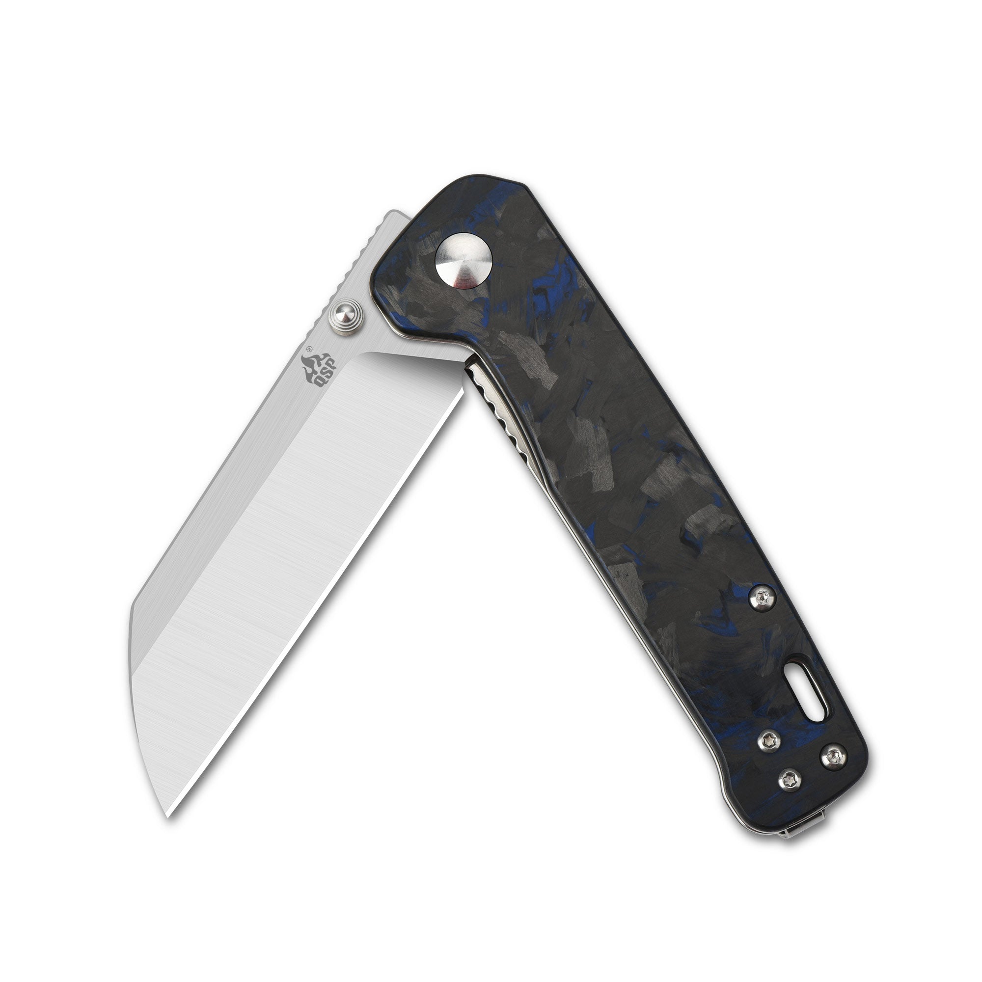 QSP Penguin QS130 TBL Folding Knife - Shredded Carbon Fiber Handle, Blue - EDC, Outdoor, Camping & Everyday Carry