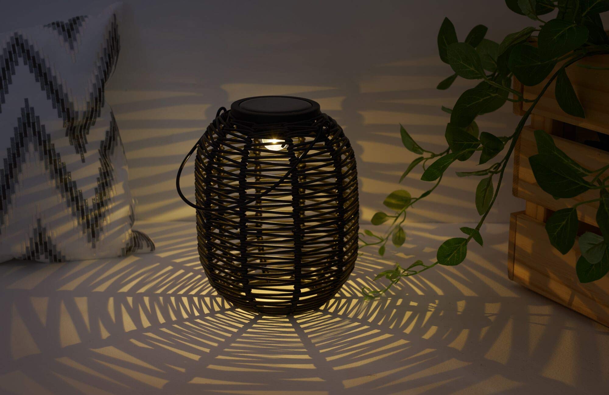 Pauleen Sunshine Treasure 48167 Solar Lantern - Outdoor Solar Powered Rattan Lighting for Garden, Balcony, Patio (3000K Warm White, Black) | Perfect for Backyard Decor, Pathway Illumination & Evening Ambiance