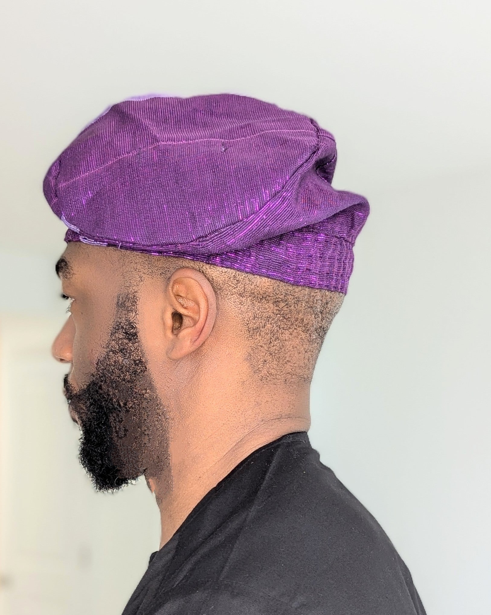 Dupsie's Two-Tone Purple Ireke & Lilac Handwoven Aso Oke Fila Cap Hat DPAHPL25 - Traditional Nigerian Headwear for Weddings, Cultural Events & Fashion Statements