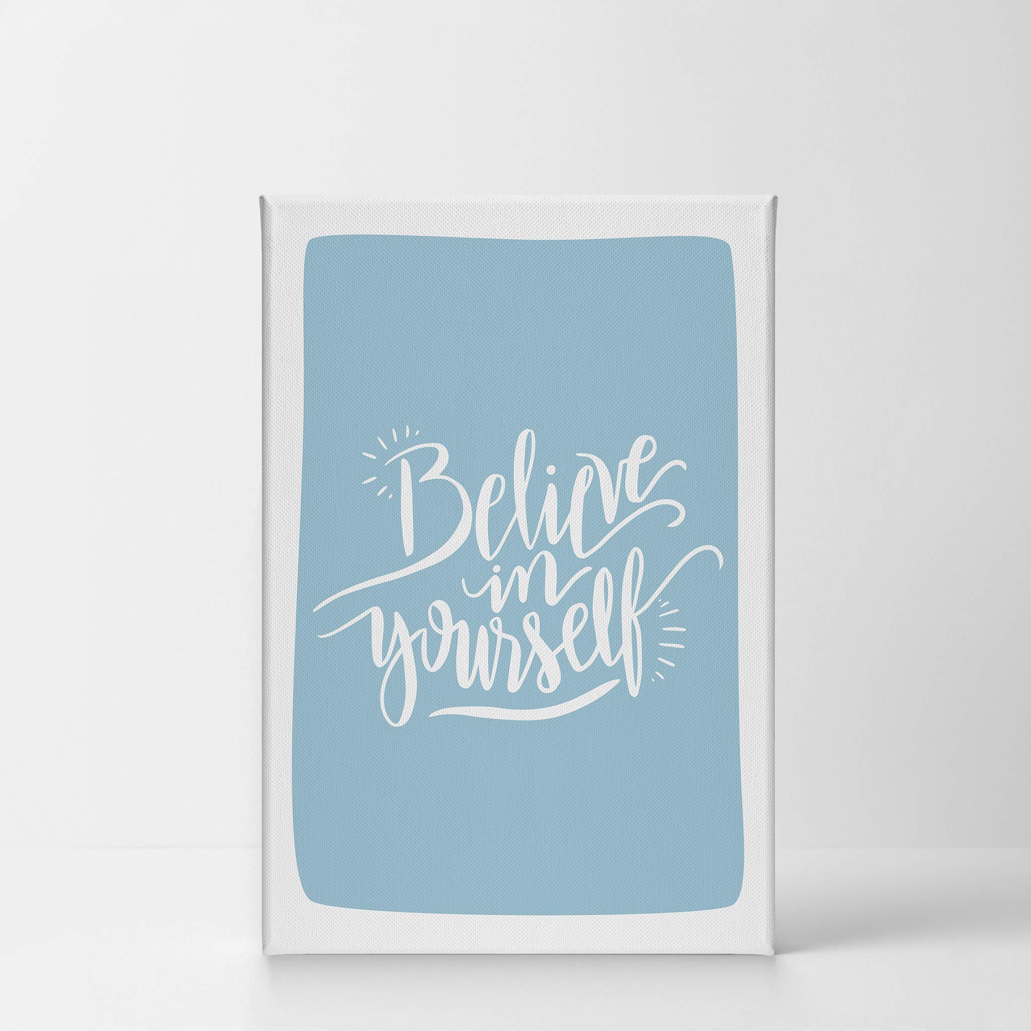 Believe in Yourself Inspirational Wall Art - Blue Canvas Print for Kids Room, Nursery & Baby Room Decor - Ready to Hang Motivational Poster 22x15 Inches - Made in USA | Perfect for Bedrooms, Playrooms & Classrooms