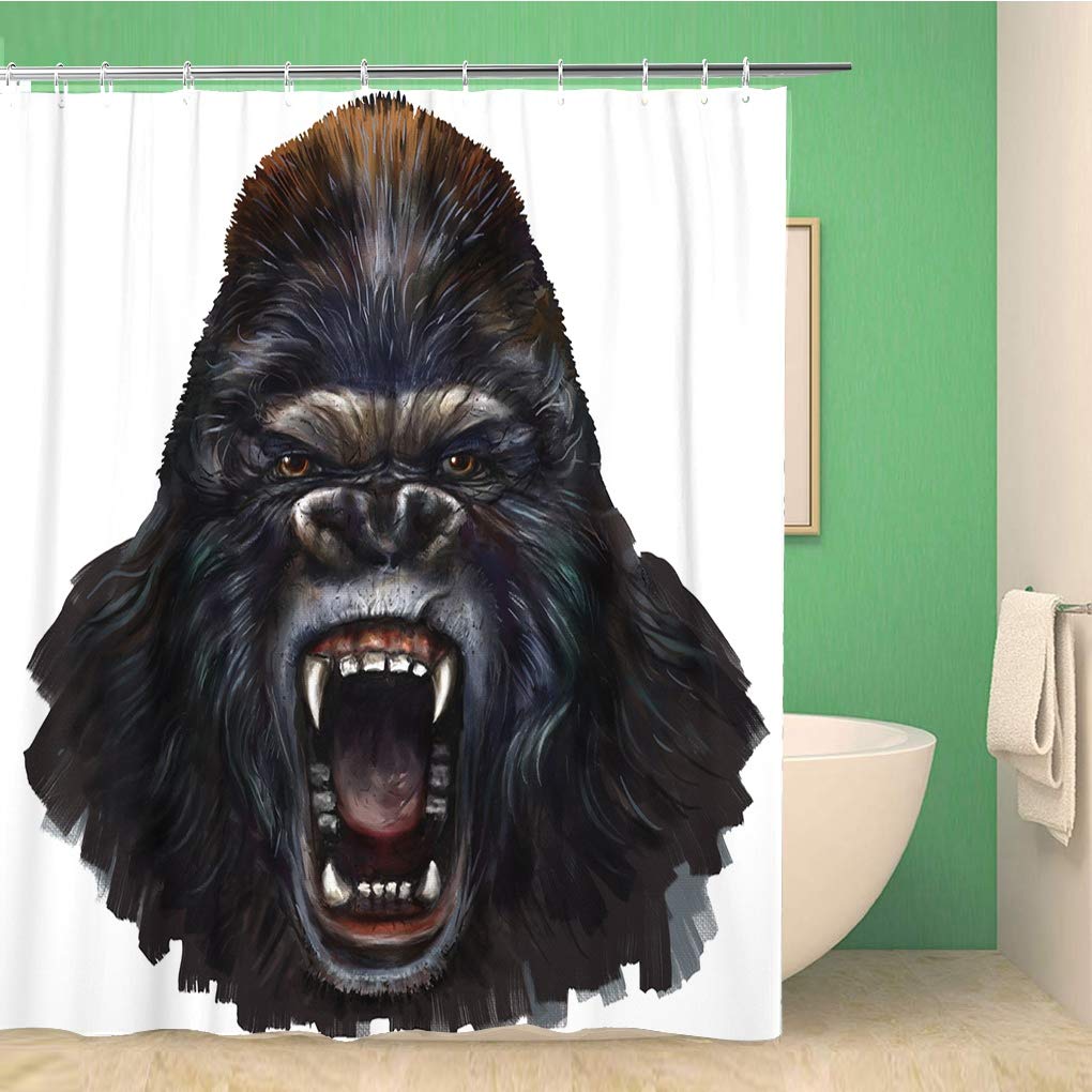 King Kong Gorilla Scream Digital Painting Shower Curtain - 72x72 Inch Waterproof Polyester Fabric Bath Curtain with Hooks - Perfect for Jungle Theme Bathrooms & Kids' Rooms