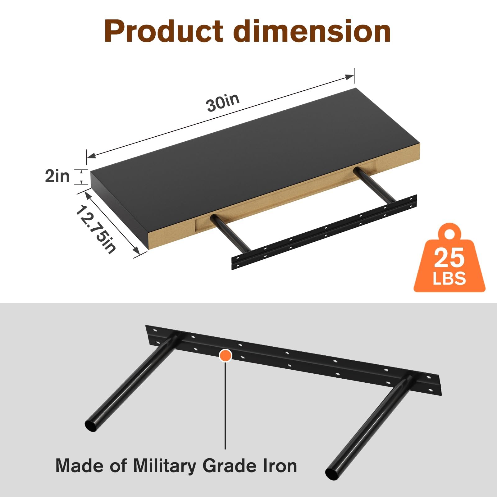 3-Pack Dark Wood Floating Shelves Set - 30
