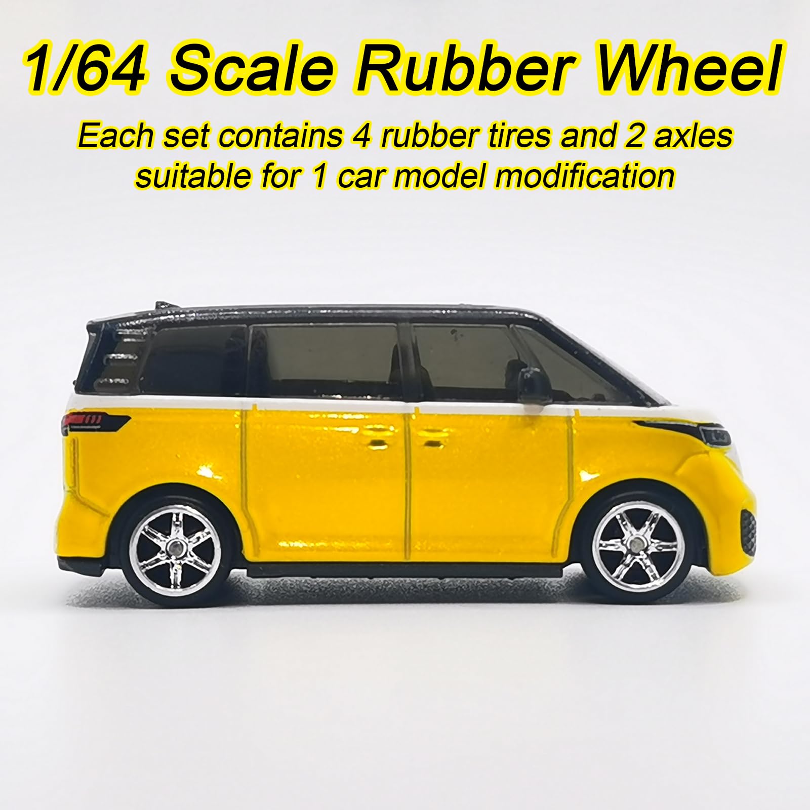 1/64 Scale Wheels and Tires Kit - 16 Set Chrome Plated Silver Alloy Rims with Rubber Tires for Diecast Model Cars - Perfect for Customizing 1/64 Scale Car Collections, Display Cases, and Diorama Scenes