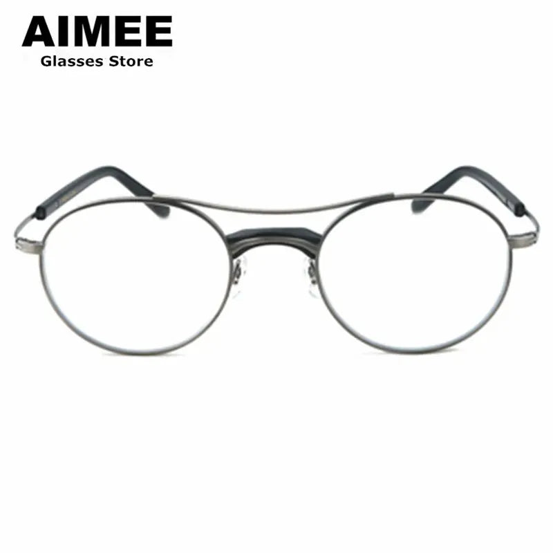 Aimee Unisex Full Rim Round Double Bridge Titanium Eyeglasses Frame 7106 - Lightweight Durable Glasses for Men & Women, Perfect for Reading, Working & Daily Wear