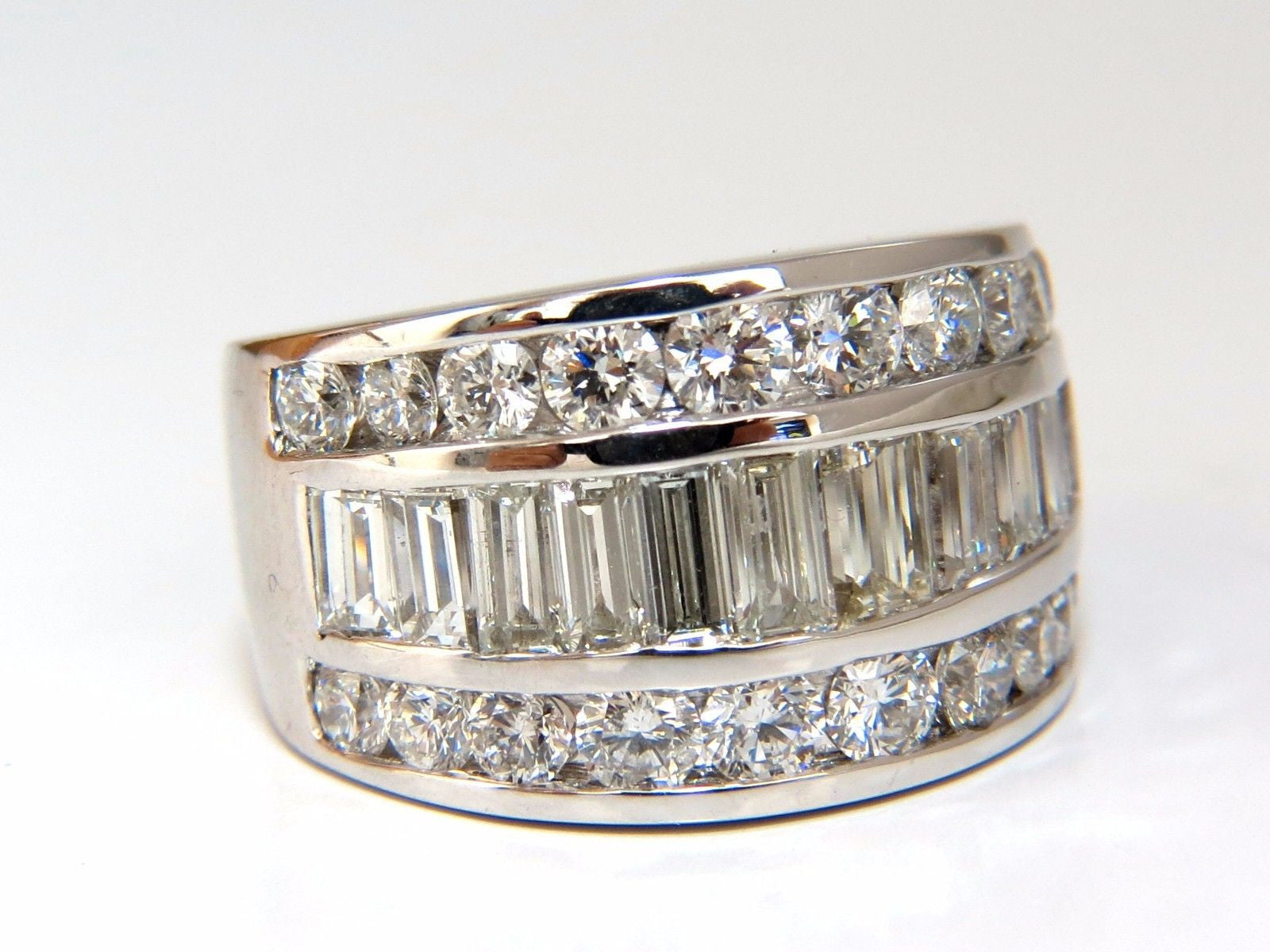 4.30ct Diamond Three-Row Channel Baguette & Round Wide Band Ring - Elegant Wedding, Engagement, and Anniversary Jewelry for Women