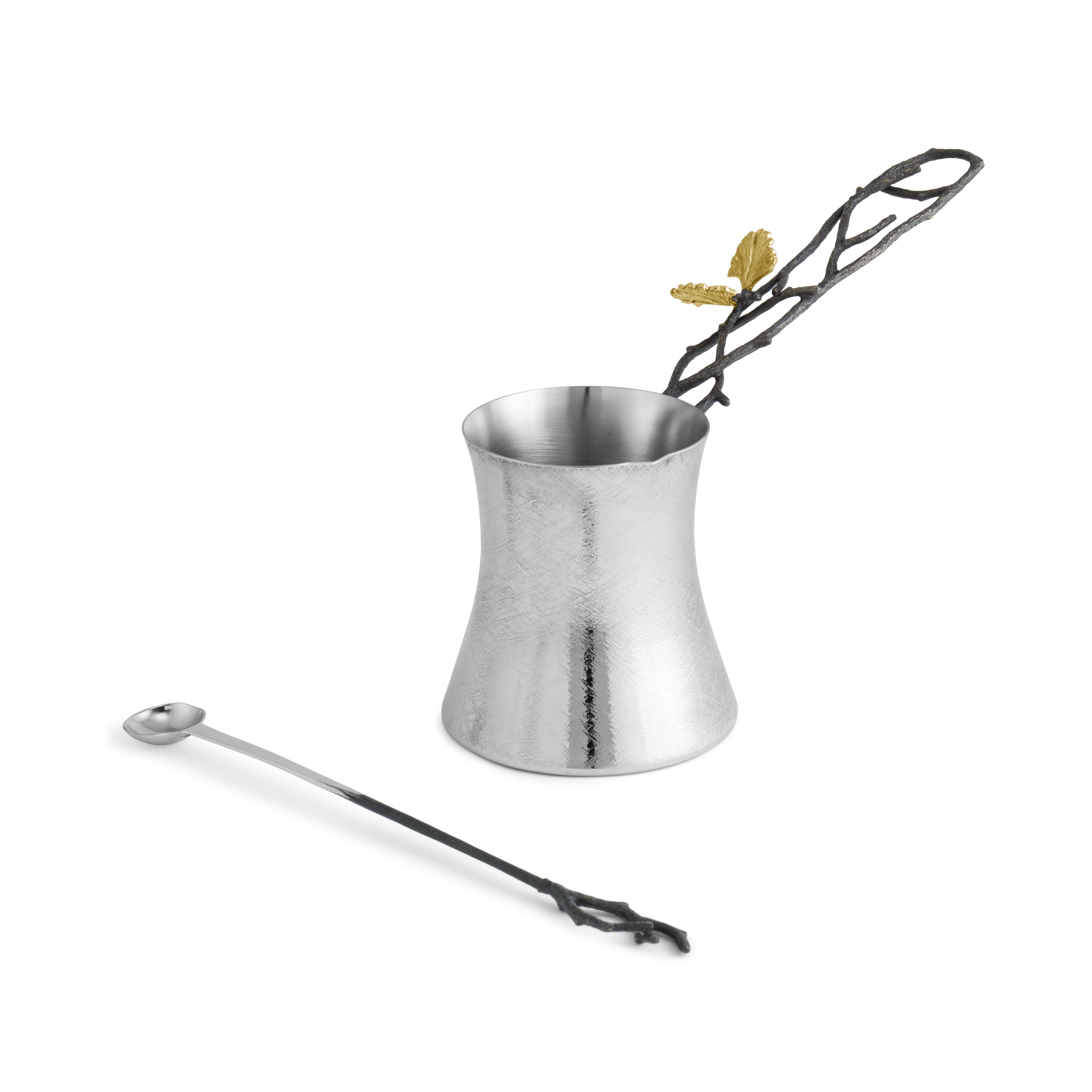 Elegant Butterfly Ginkgo Leaf Design Coffee Pot with Spoon - Perfect for Home Brewing, Tea Time & Gift Giving