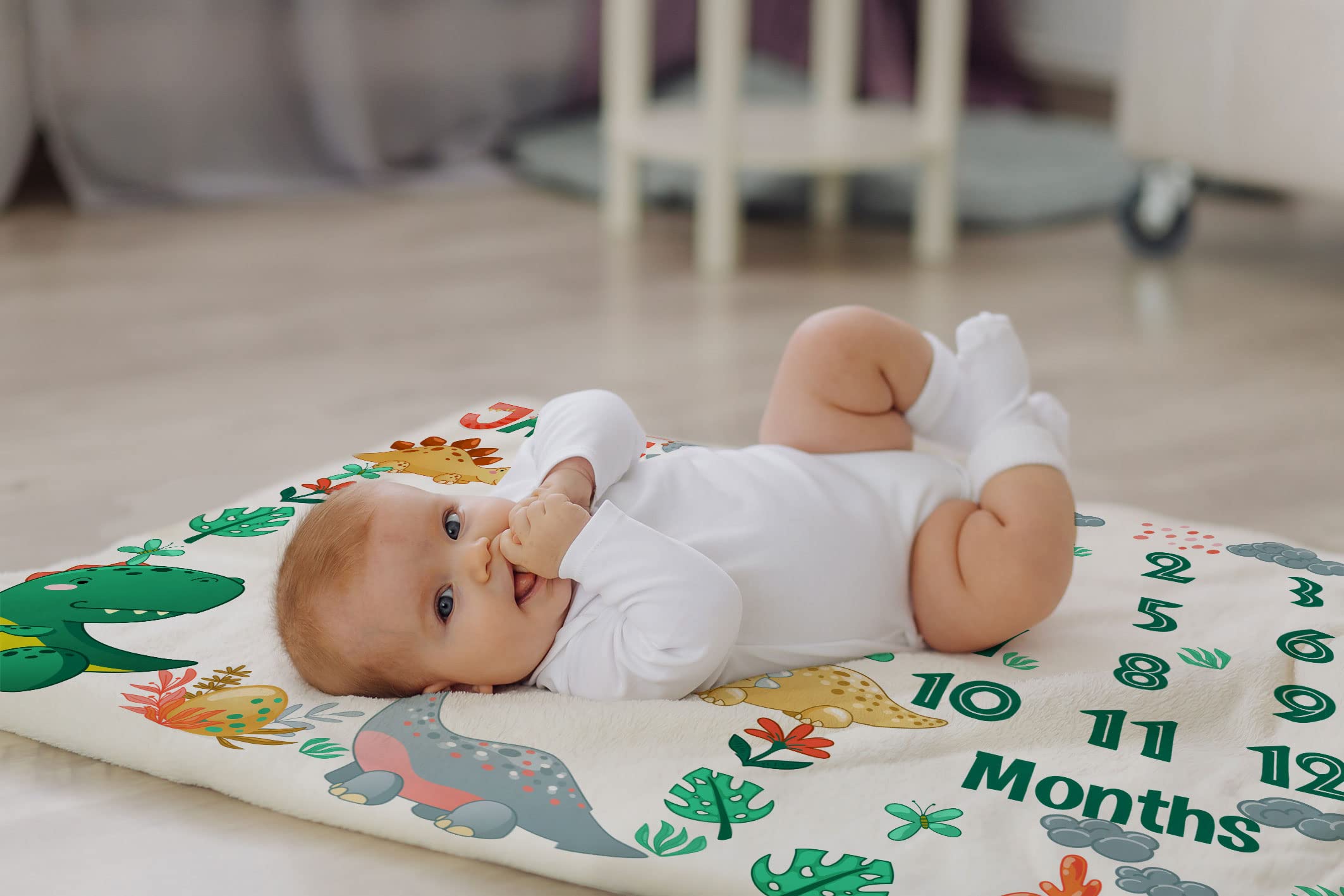 Personalized Dinosaur Baby Blanket - Custom Name & Monthly Milestone Blanket for Boys - Soft Newborn Gift for Baby Showers, Birthdays & Nursery Decor