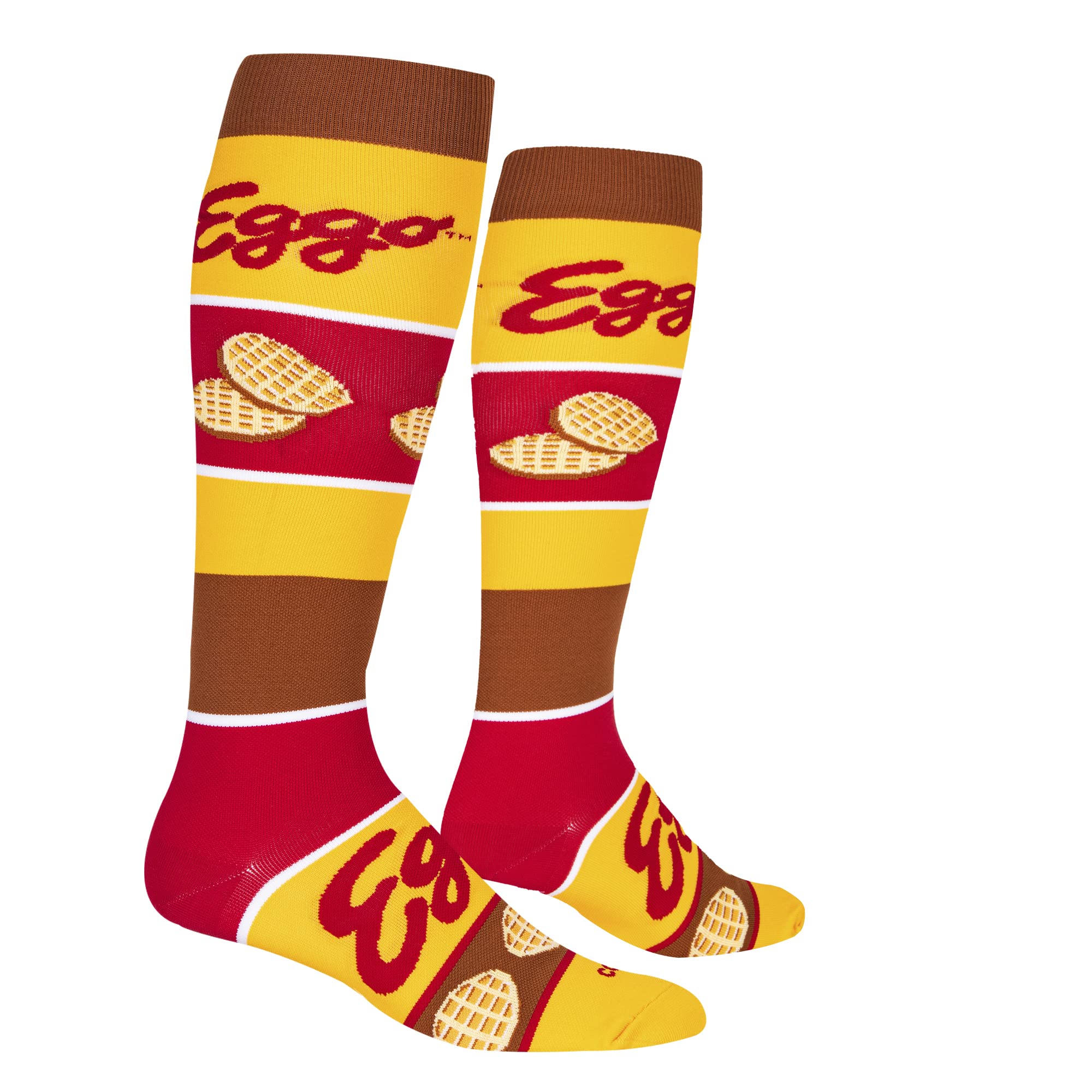 Fun Novelty Knee High Compression Socks for Women & Men - Cool Patterned Socks with Eggo Waffles Design - Perfect for Workout, Running, Yoga & Casual Wear