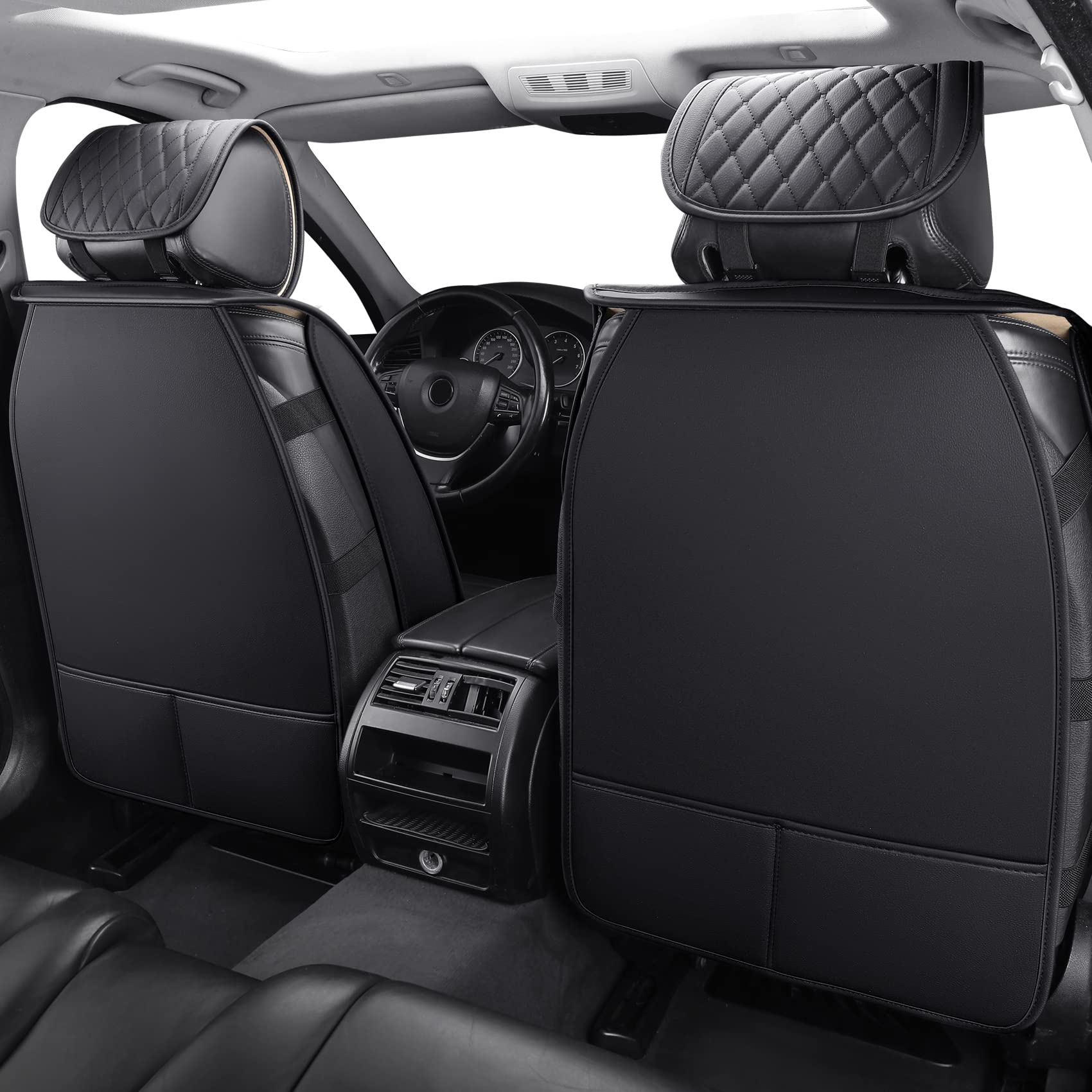 Universal Fit Front Seat Covers for Nissan Rogue, Murano, Maxima, Pathfinder | Kia Soul, Forte, Sorento, Optima | Honda, Hyundai, Buick, Mazda, Volvo | Leather Protector (2PCS, Black-Red) - Premium Car Seat Protection for Daily Commute & Road Trips