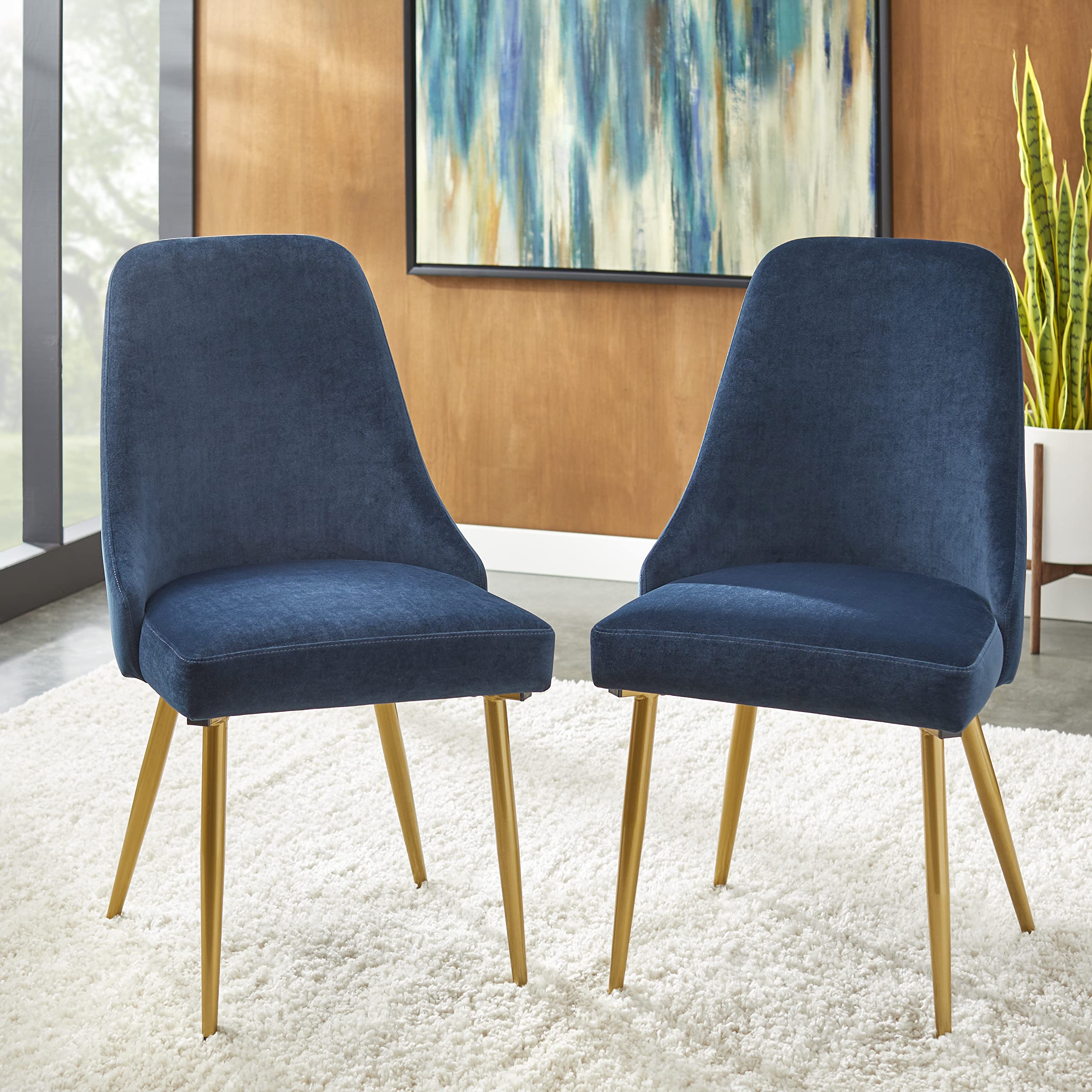 Premium Velvet Dining Chairs Set of 2 - Luxurious Gold Legs & Regal Blue Upholstery for Elegant Dining Room, Kitchen, or Home Office Decor