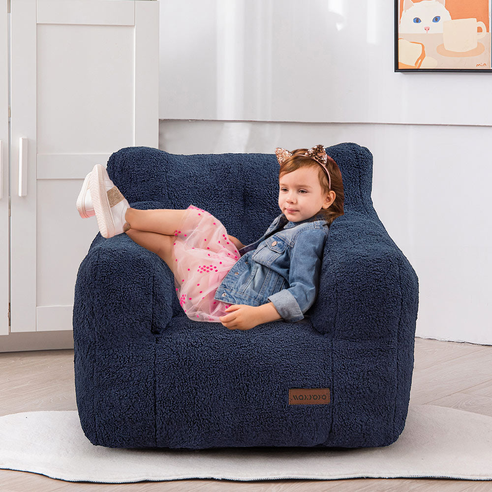 MAXYOYO Kids Sherpa Bean Bag Chair - Soft Teddy Lazy Sofa for Boys and Girls, Navy Blue - Cozy Reading Nook & Playroom Seating for Children's Bedroom