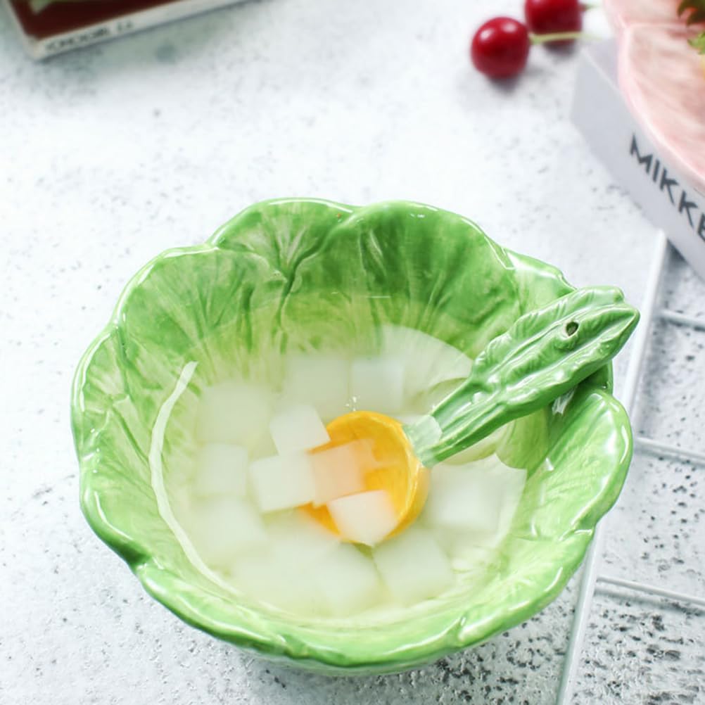UPKOCH Kids Ceramic Bowl - Cabbage Design Fruit Salad Dessert Bowl, 5.9 Inch Green Cute Bowl for Children | Perfect for Snacks, Parties, Weddings, Bars, Restaurants | Ideal for Kids Meals, Birthday Parties, Family Gatherings & Restaurant Use