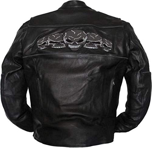 Black Skull Leather Motorcycle Jacket for Men - XL Size | Heavy-Duty Biker Riding Gear for Harley & Cruiser | Perfect for Road Trips & Motorcycle Rallies