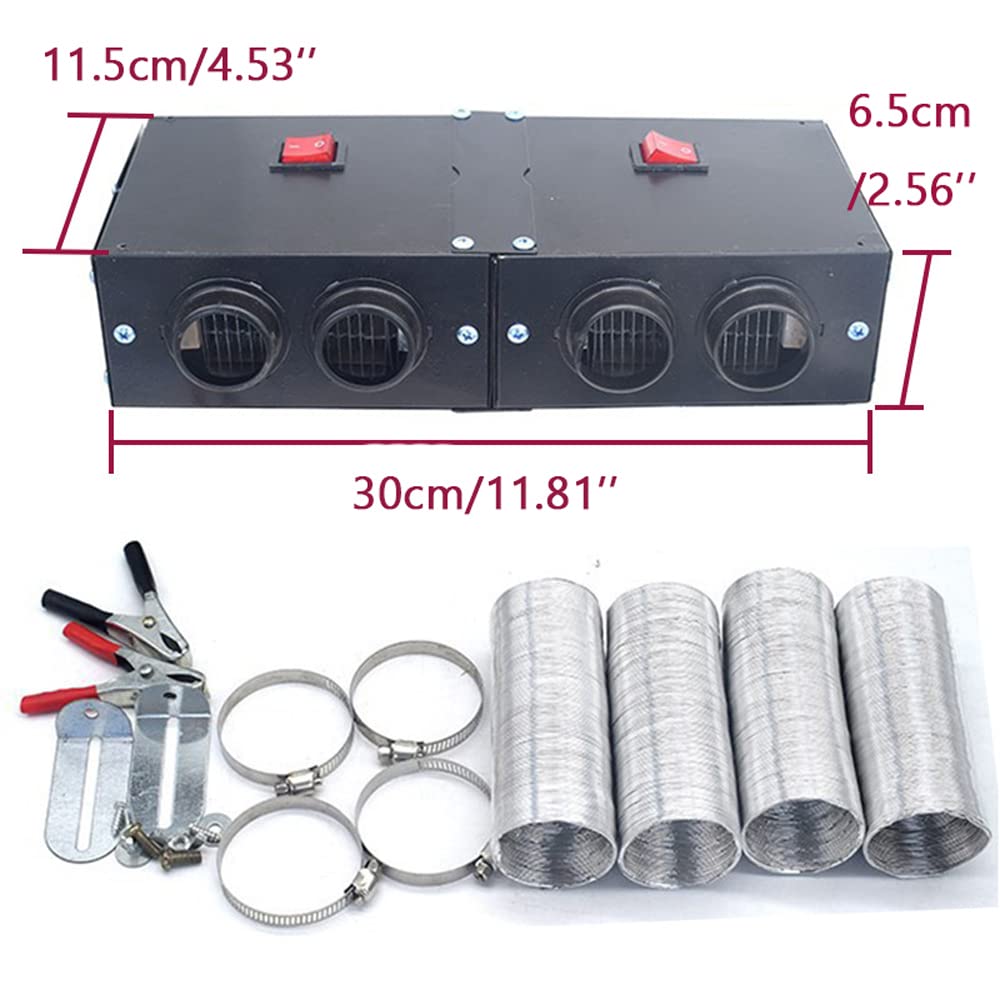 12V 500W Car Battery Powered Heater - Portable Electric 12 Volt Camping Heater for UTV, Truck Cab & Vehicle Dash - Fast Windshield Defogger & Defroster with 4 Holes - Perfect for Winter Driving, Camping & Emergency Heating