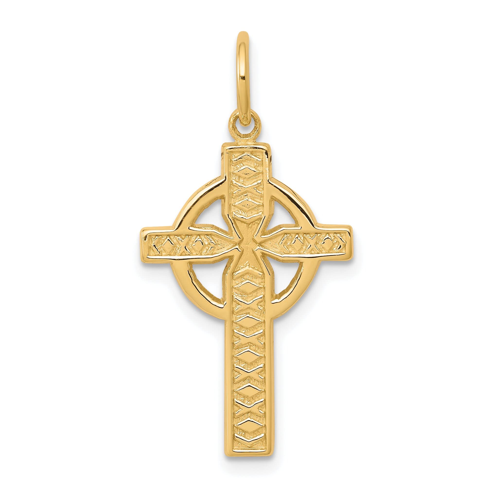 FindingKing 10K Yellow Gold Celtic Cross Charm Pendant Necklace for Women - Elegant Religious Jewelry Gift for Baptism, First Communion & Special Occasions