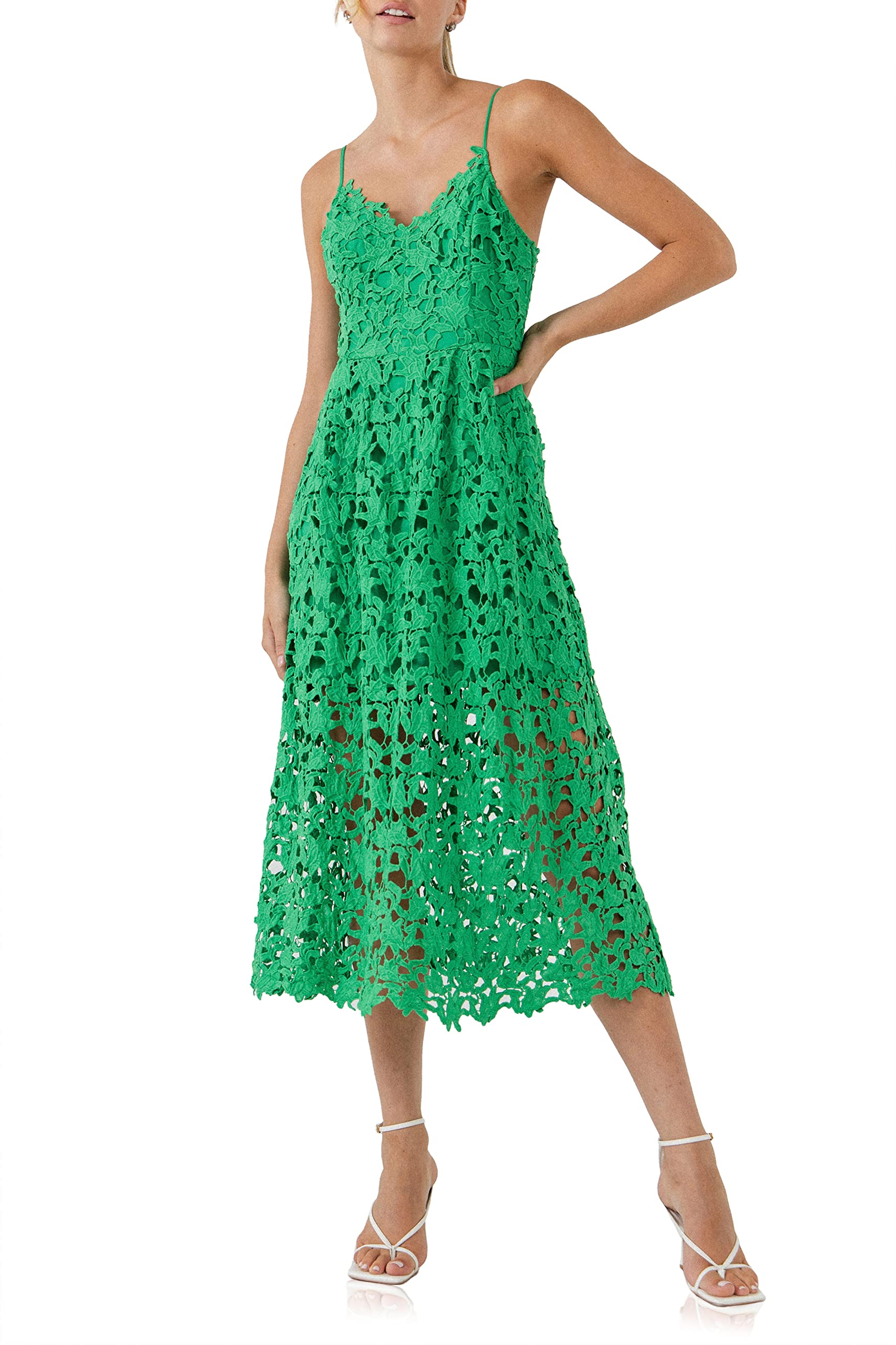 Endless Rose Lace Cami Midi Dress for Women - Elegant Floral Lace Summer Dress with Adjustable Straps | Perfect for Weddings, Parties & Date Nights