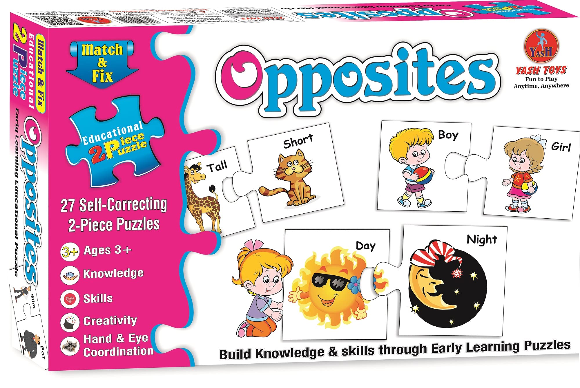 Educational Alphabet Match & Fix 27 Self-Correcting 2-Piece Puzzles for Kids - Opposites Learning Game for Preschool & Kindergarten Classroom Activities