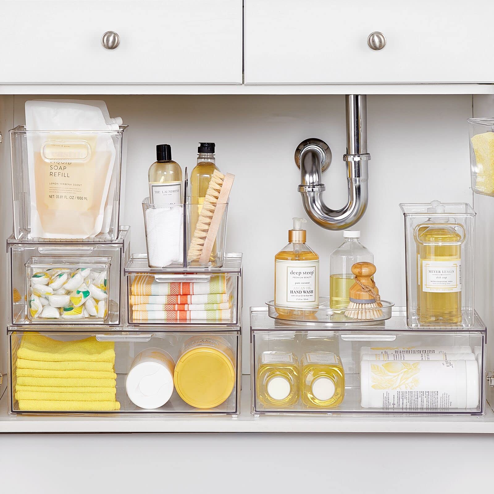 mDesign Clear Plastic Slim Organizing Bin with Handles - Kitchen Pantry Cabinet, Fridge & Freezer Storage Solution | Perfect for Food Organization, Spice Racks & Home Decluttering | Ligne Collection