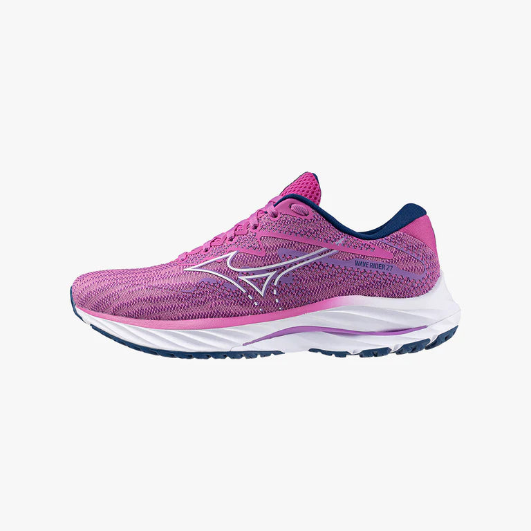 Mizuno Wave Rider 27 Women's Running Shoes (B Width) - Rosebud Color | Lightweight Cushioned Road Shoes for Jogging, Training & Marathon