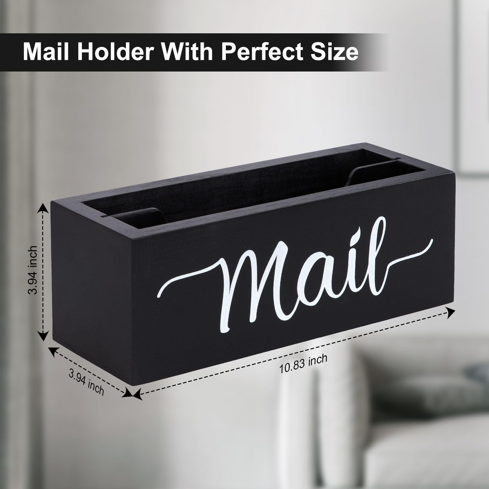 Wooden Desk Mail Organizer - 2 Slot Black Countertop Mail Storage Box & Envelope Holder for Home Office | Perfect for Bills, Letters and Office Organization
