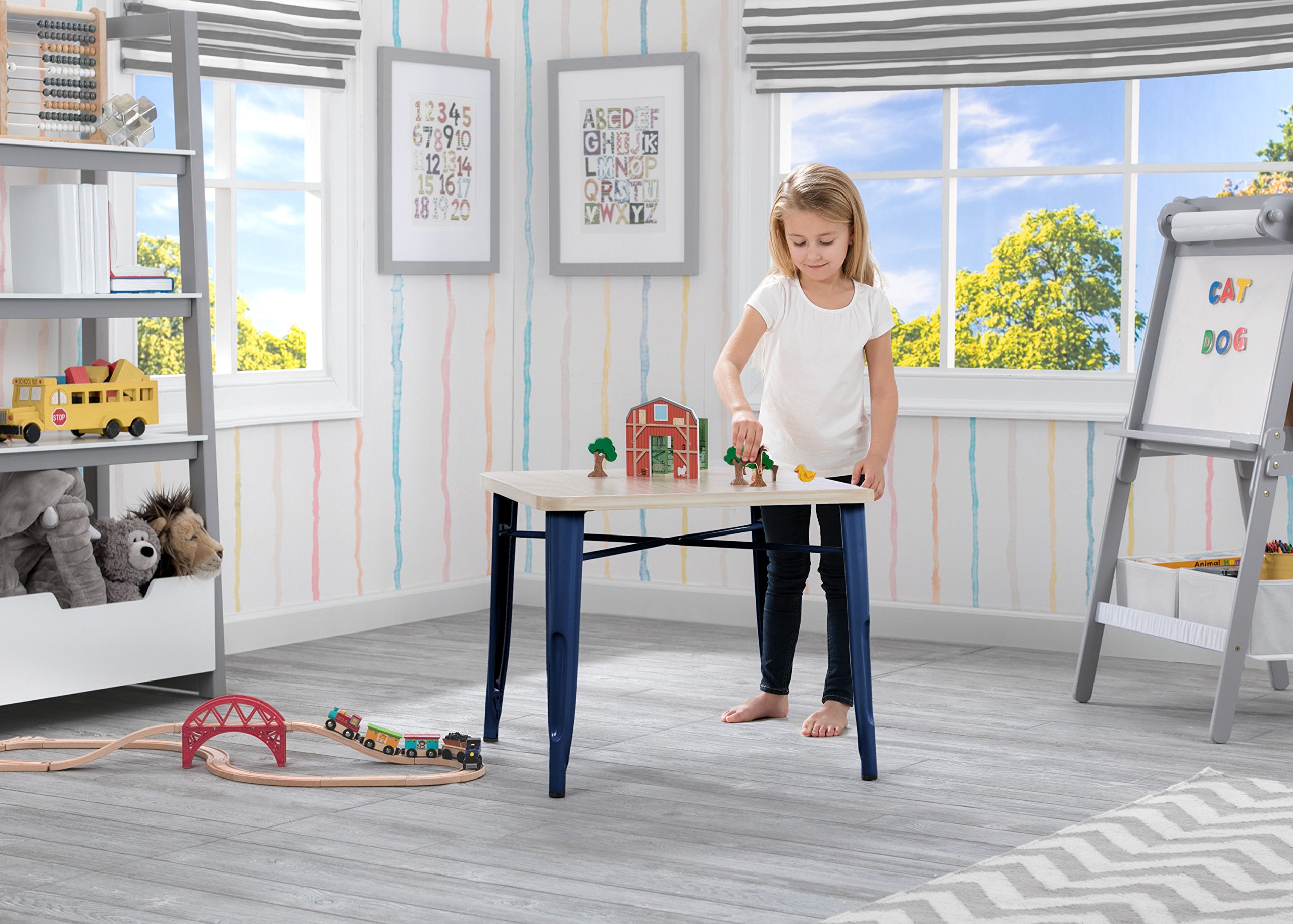 Delta Children Bistro Kids Play Table - Sturdy Wooden Activity Table for Arts & Crafts, Snack Time, Homeschooling & Homework | Perfect for Playrooms, Classrooms & Daycares | Navy & Driftwood Design
