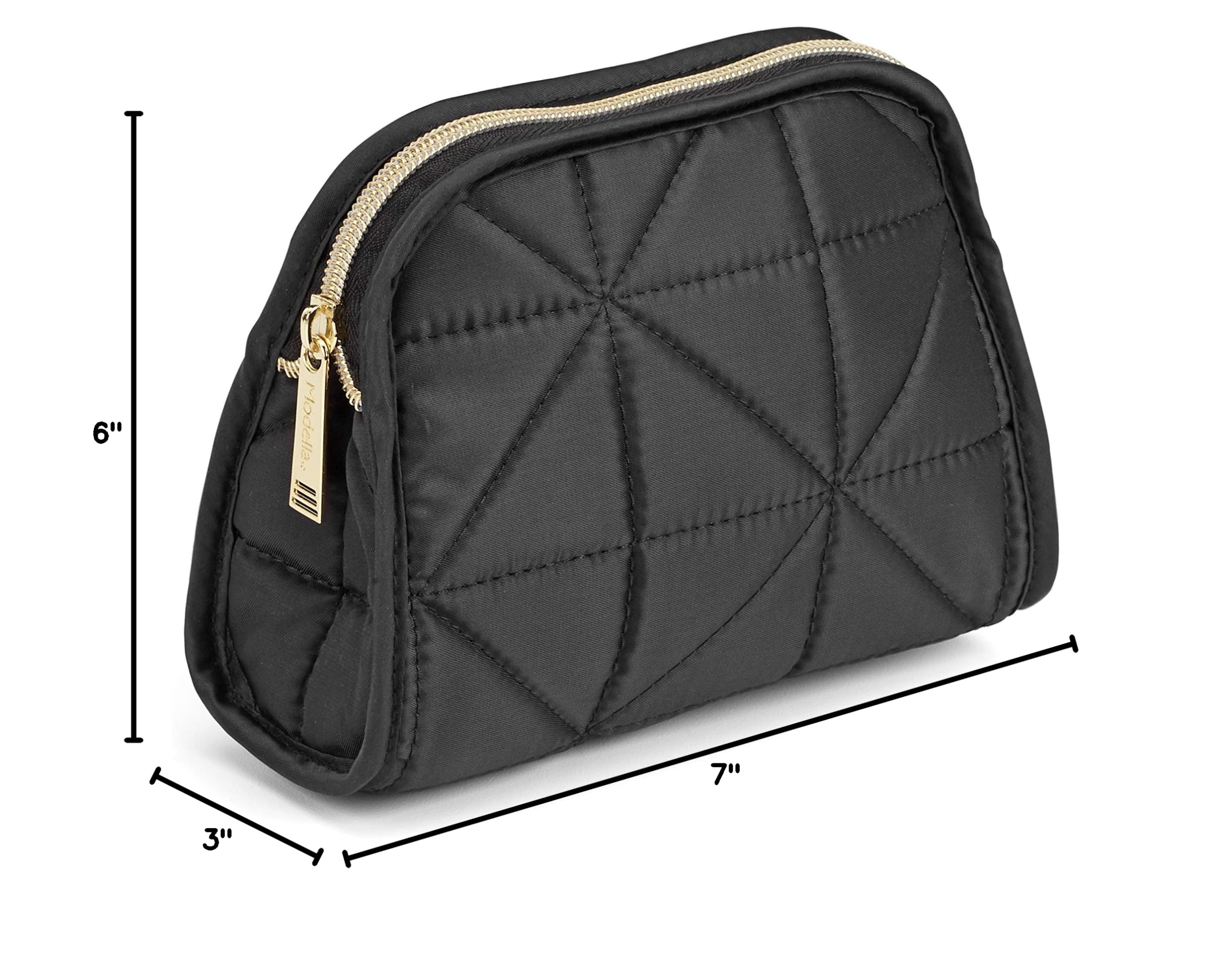 Conair Small Black Quilted Makeup Bag - Travel Cosmetic Organizer for Everyday Touch Ups, Jewelry Storage - Perfect Purse & Carry-On Size - Great for Travel, Gym & Daily Essentials Organization